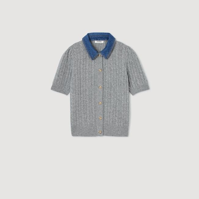 Cardigan vest denim kraag