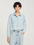 Overhemdblouse denim kraag met parels