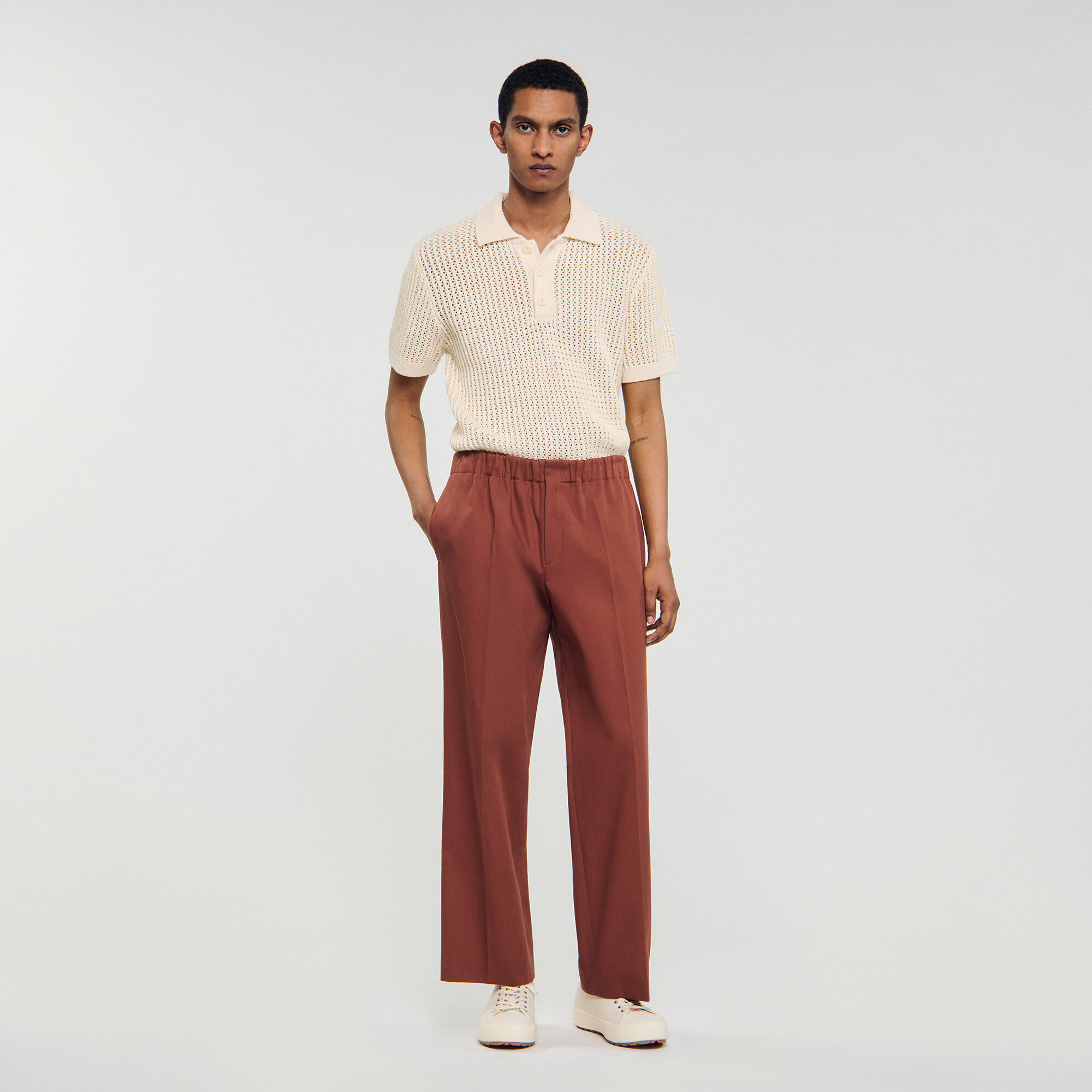 Wijdvallende katoenen broek met elastiek