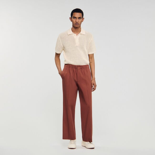 Wijdvallende katoenen broek met elastiek