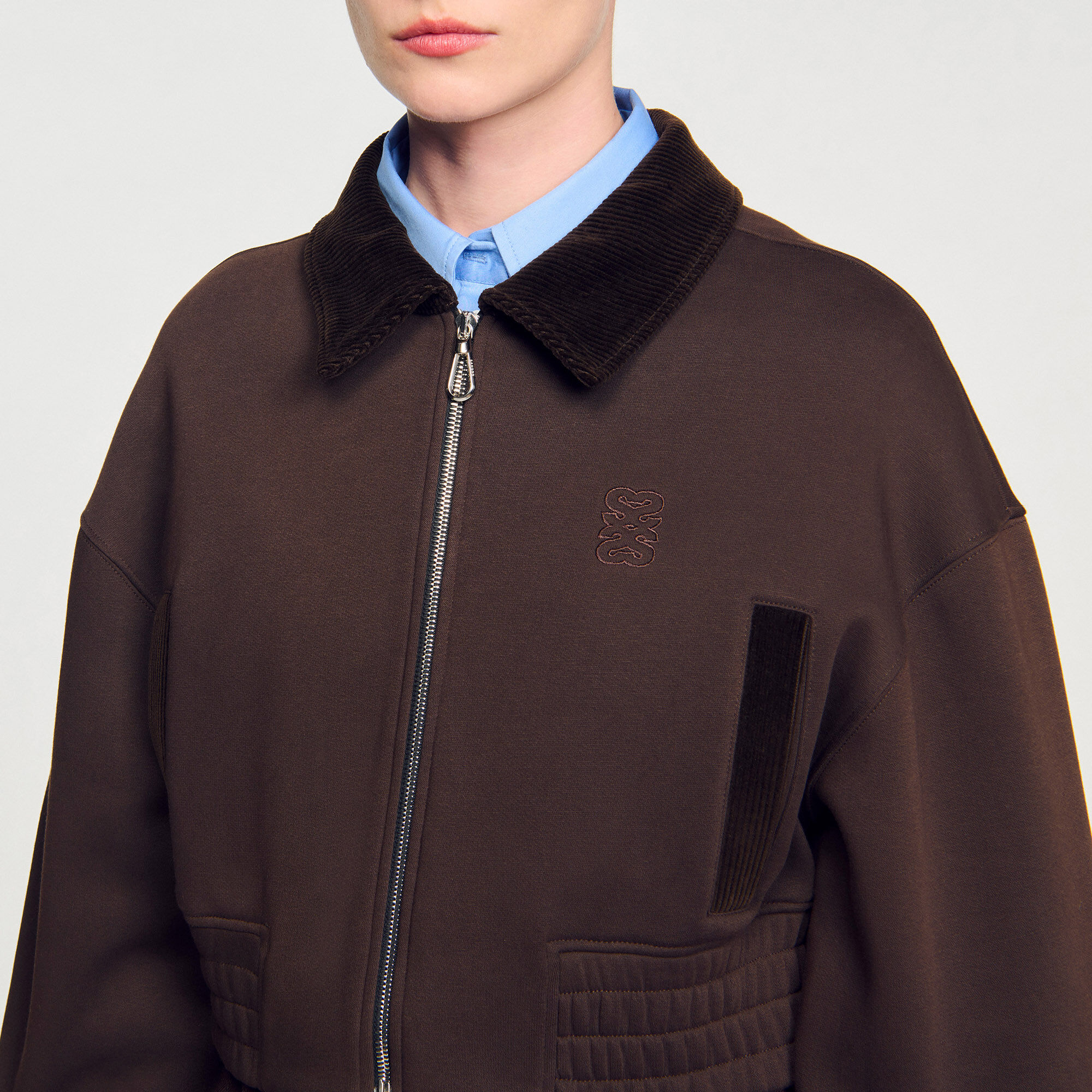 Kort sweatshirt bi-materiaal