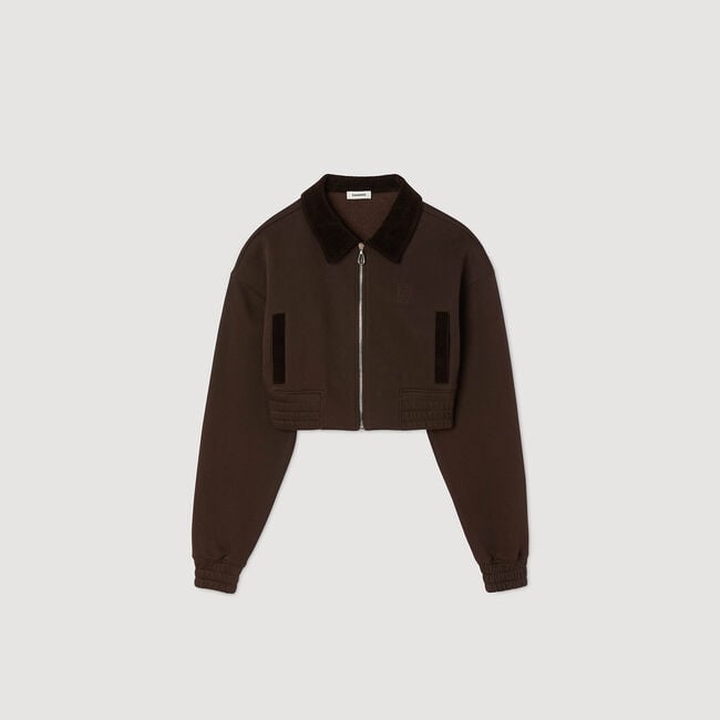 Kort sweatshirt bi-materiaal