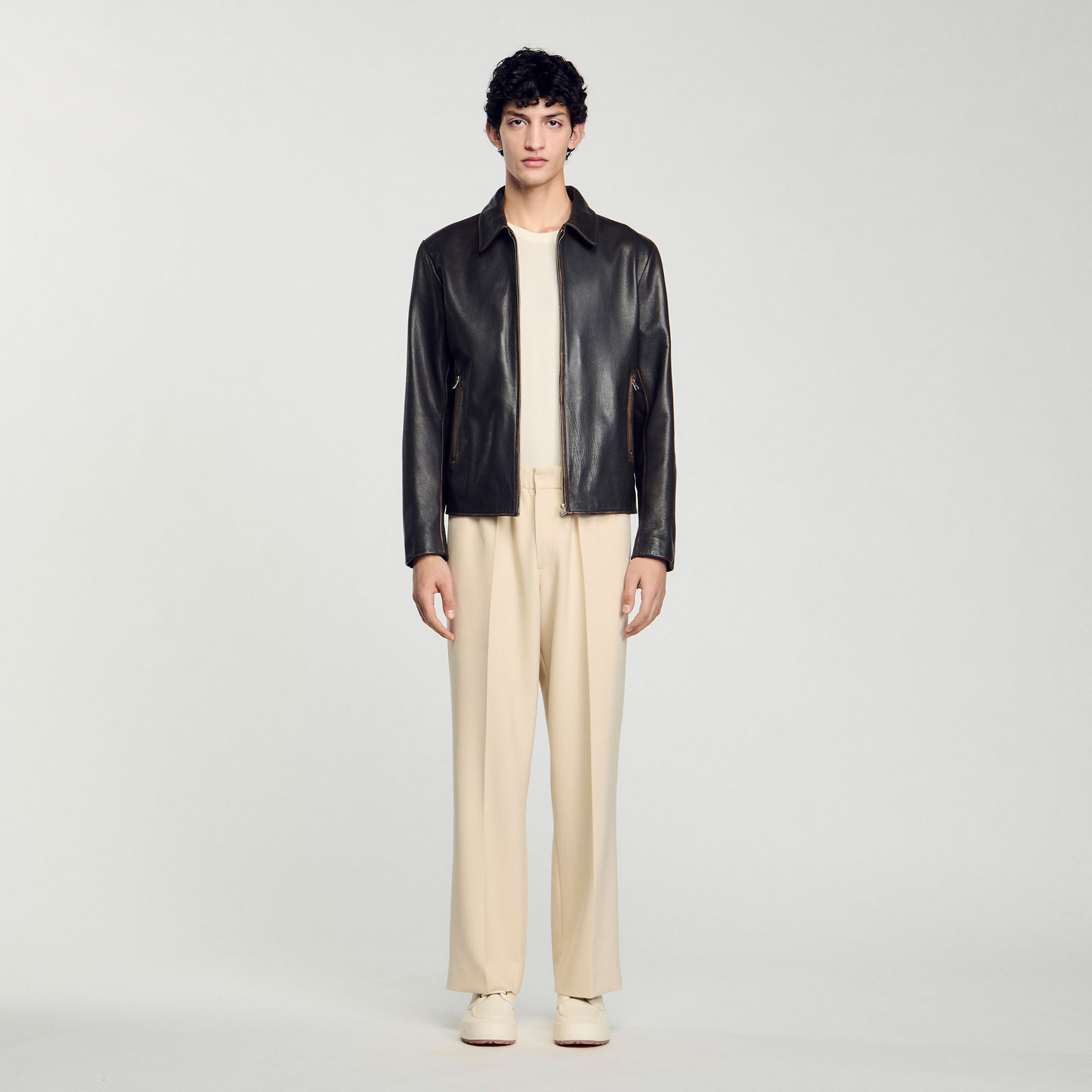 Leren jack verweerde look