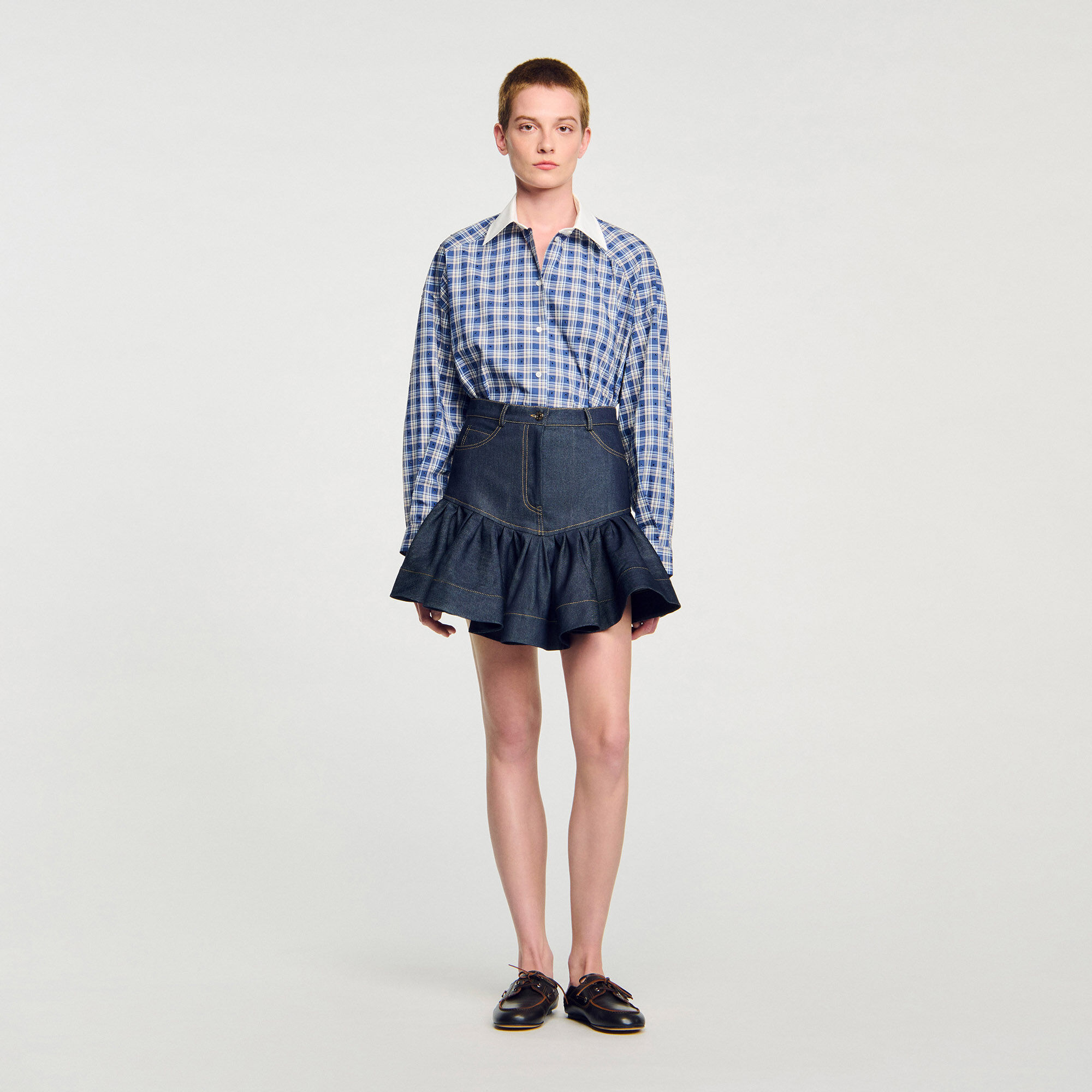 Korte denim rok met volants
