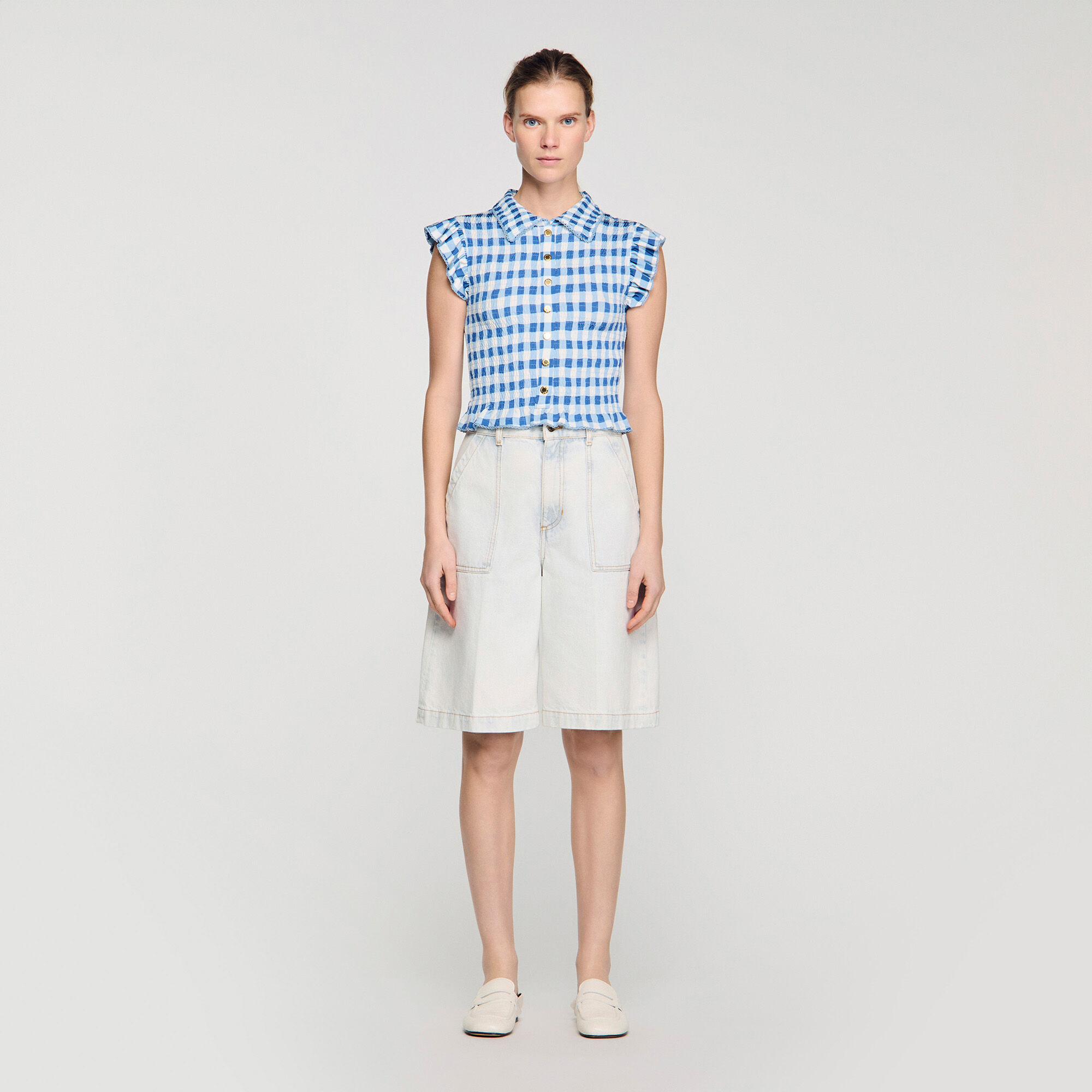 T-shirt gesmokt met vichy