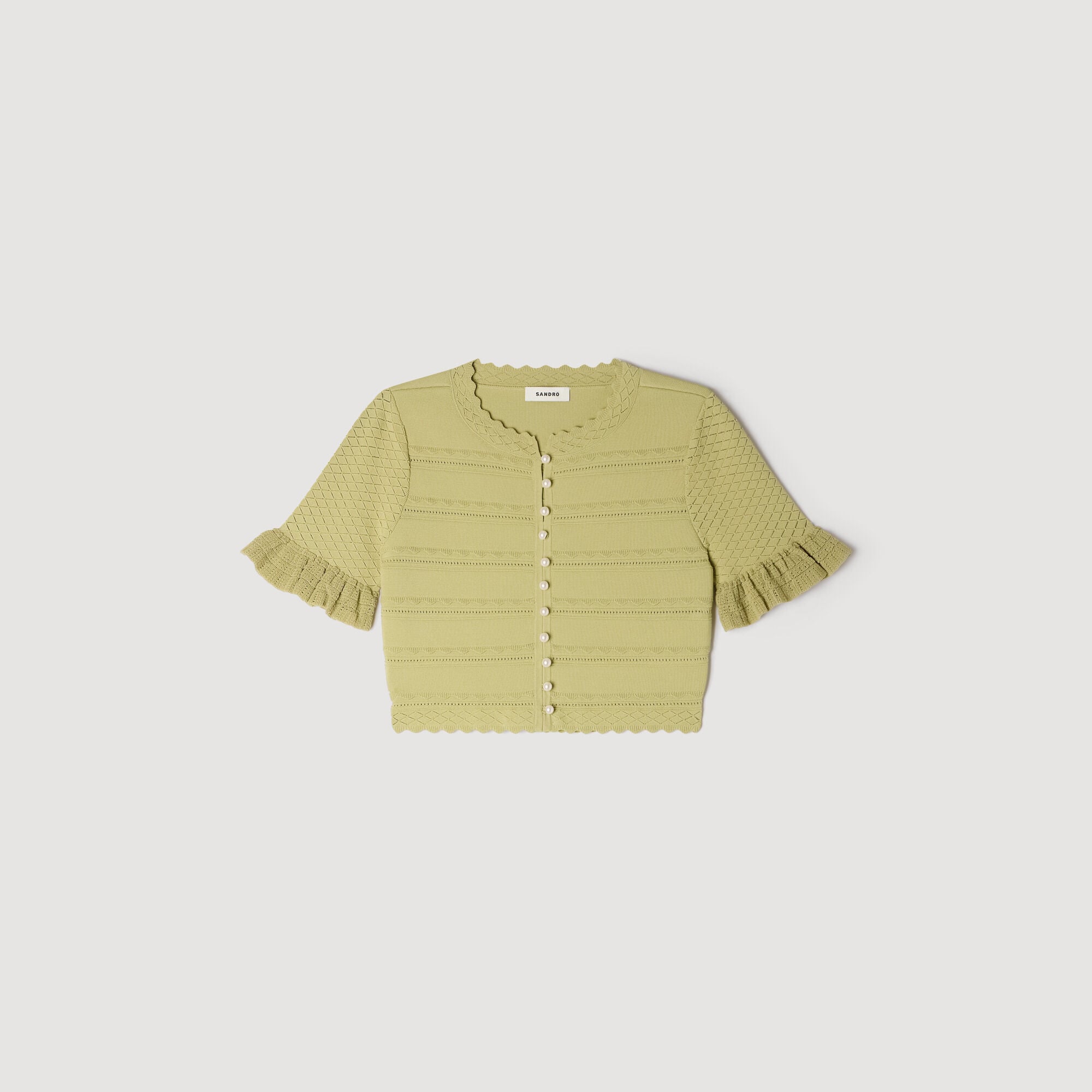 Kort cardigan met ruchesmouwen
