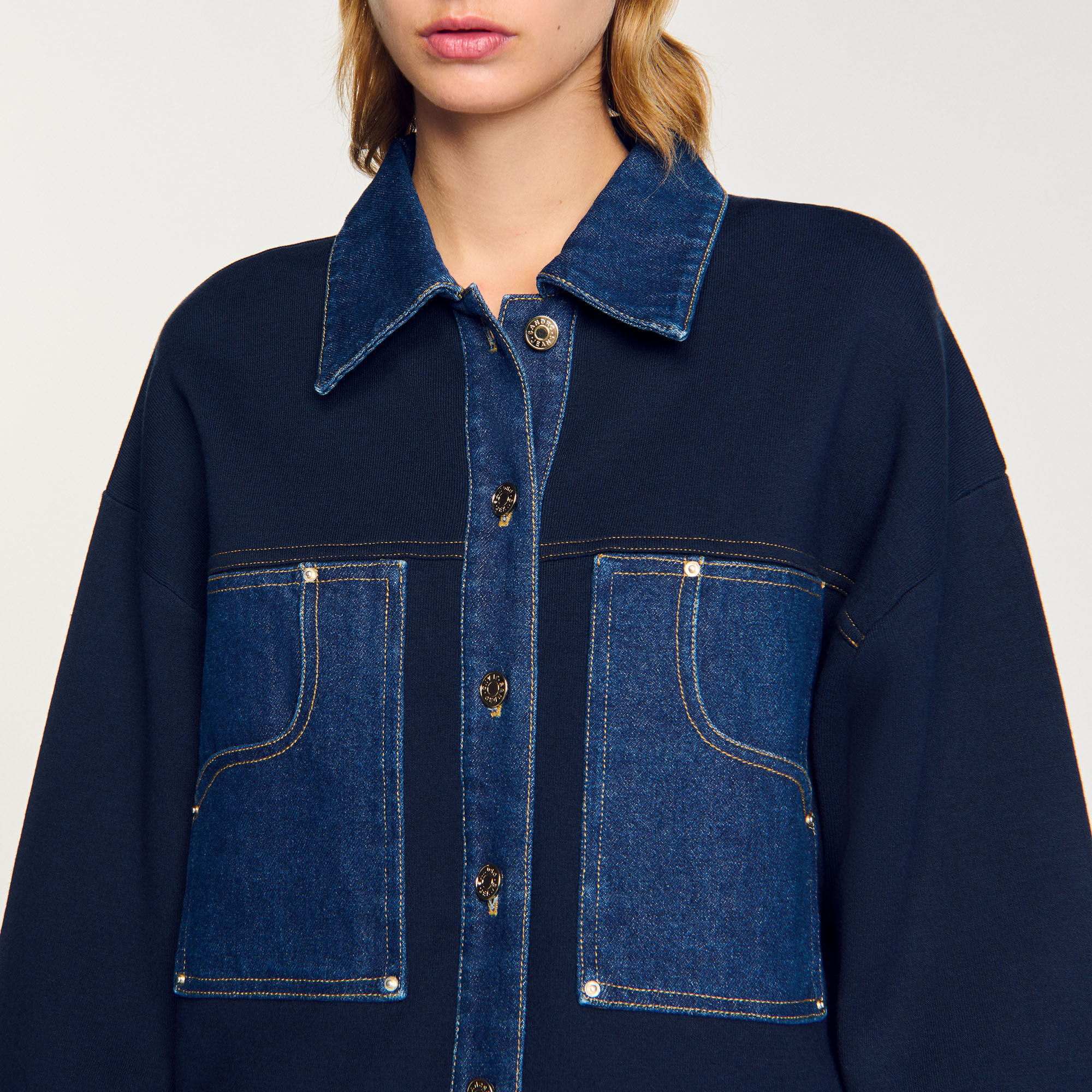 Cardigan vest met denim details