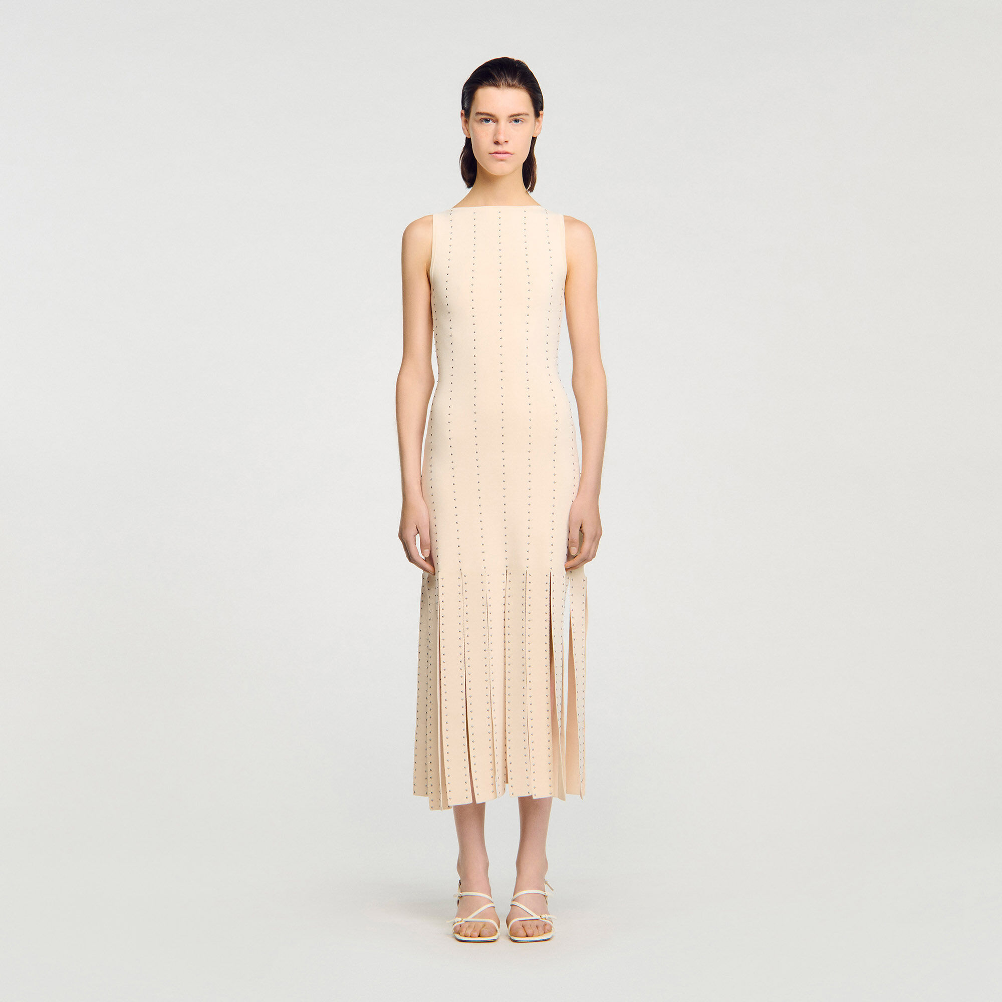Lange jurk tricot met franjes