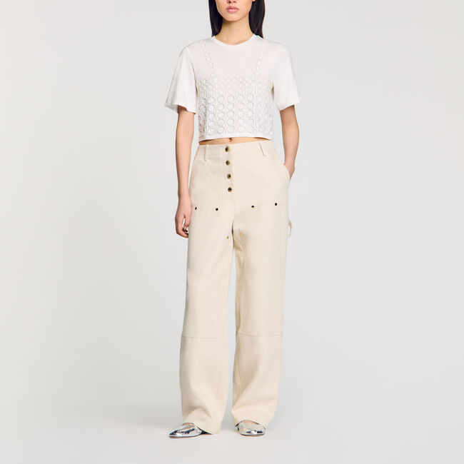 T-shirt crop fit met parels - Vrouw | Sandro