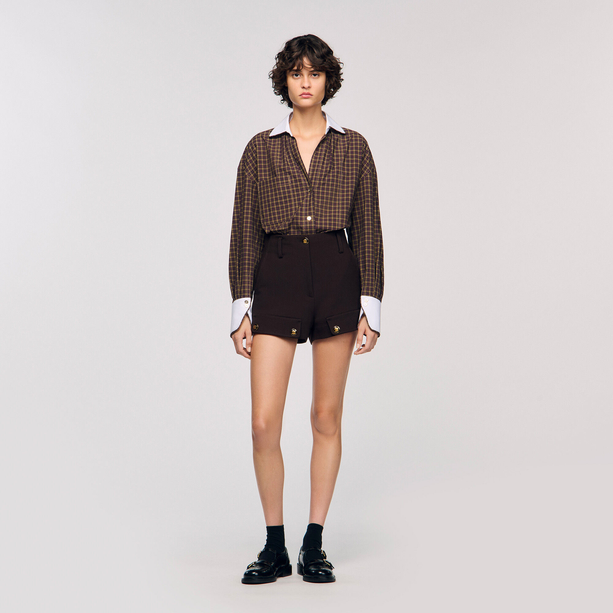 Overhemdblouse tweekleurig ruit