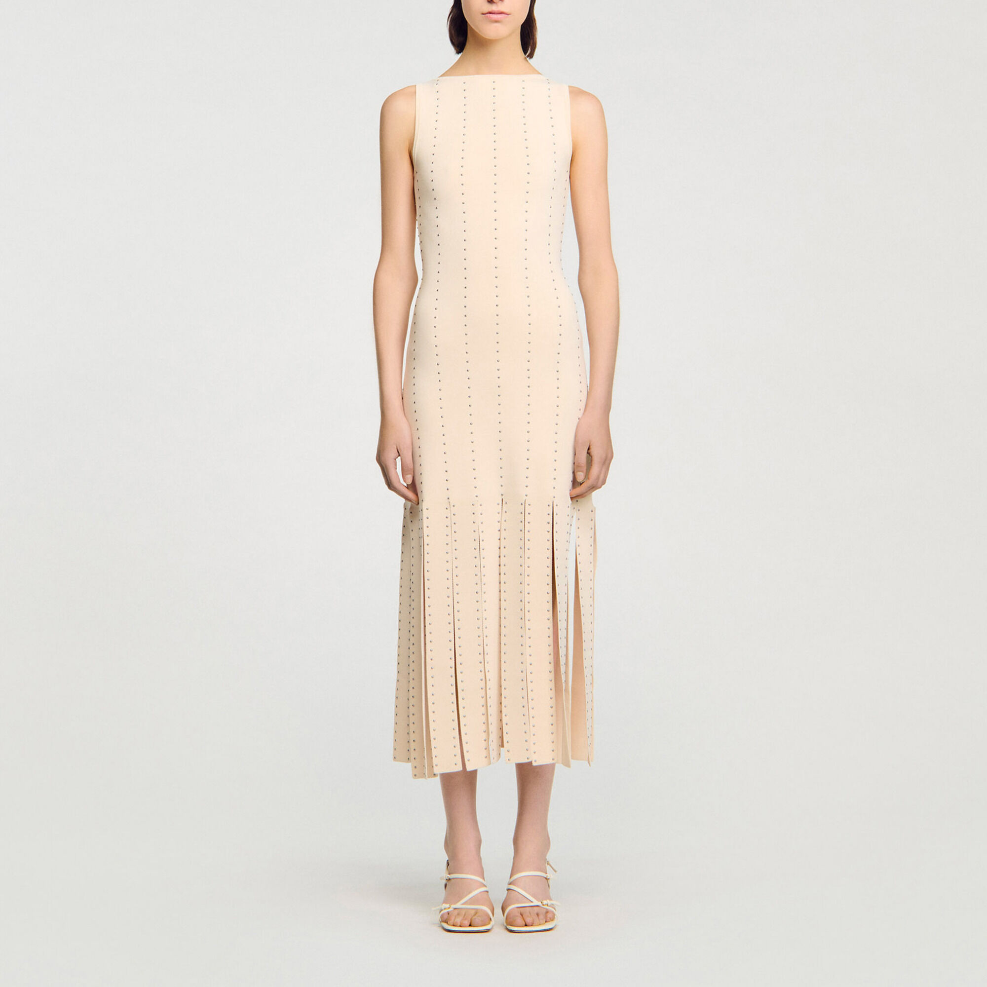 Lange jurk tricot met franjes - Vrouw | Sandro