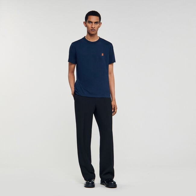 T-shirt met leren logo
