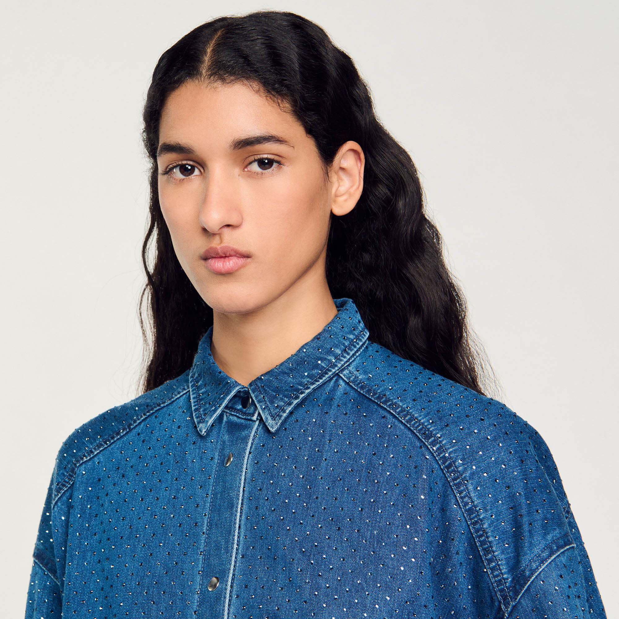 Overhemdblouse denim met stras