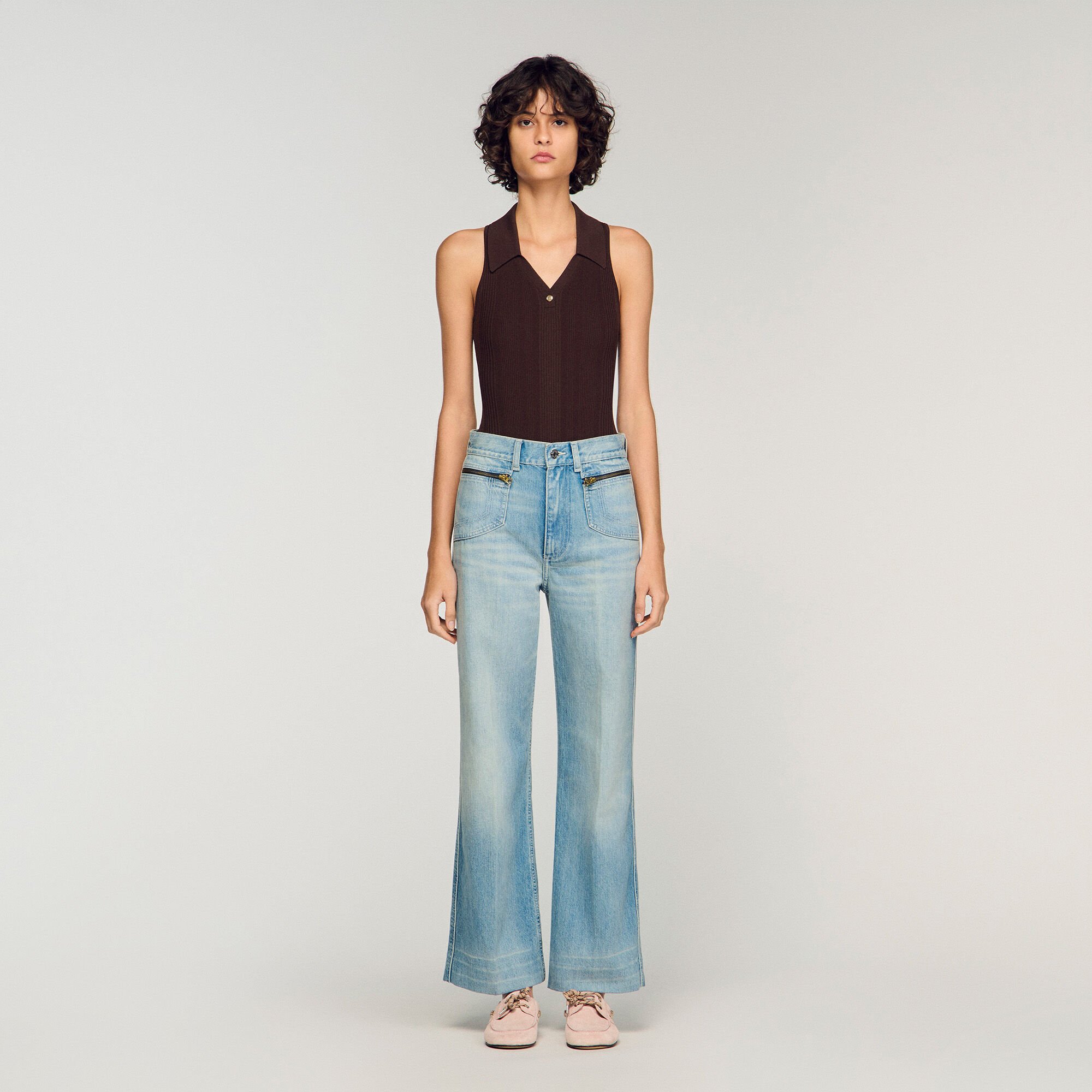 Rechte jeans stone wash met rits