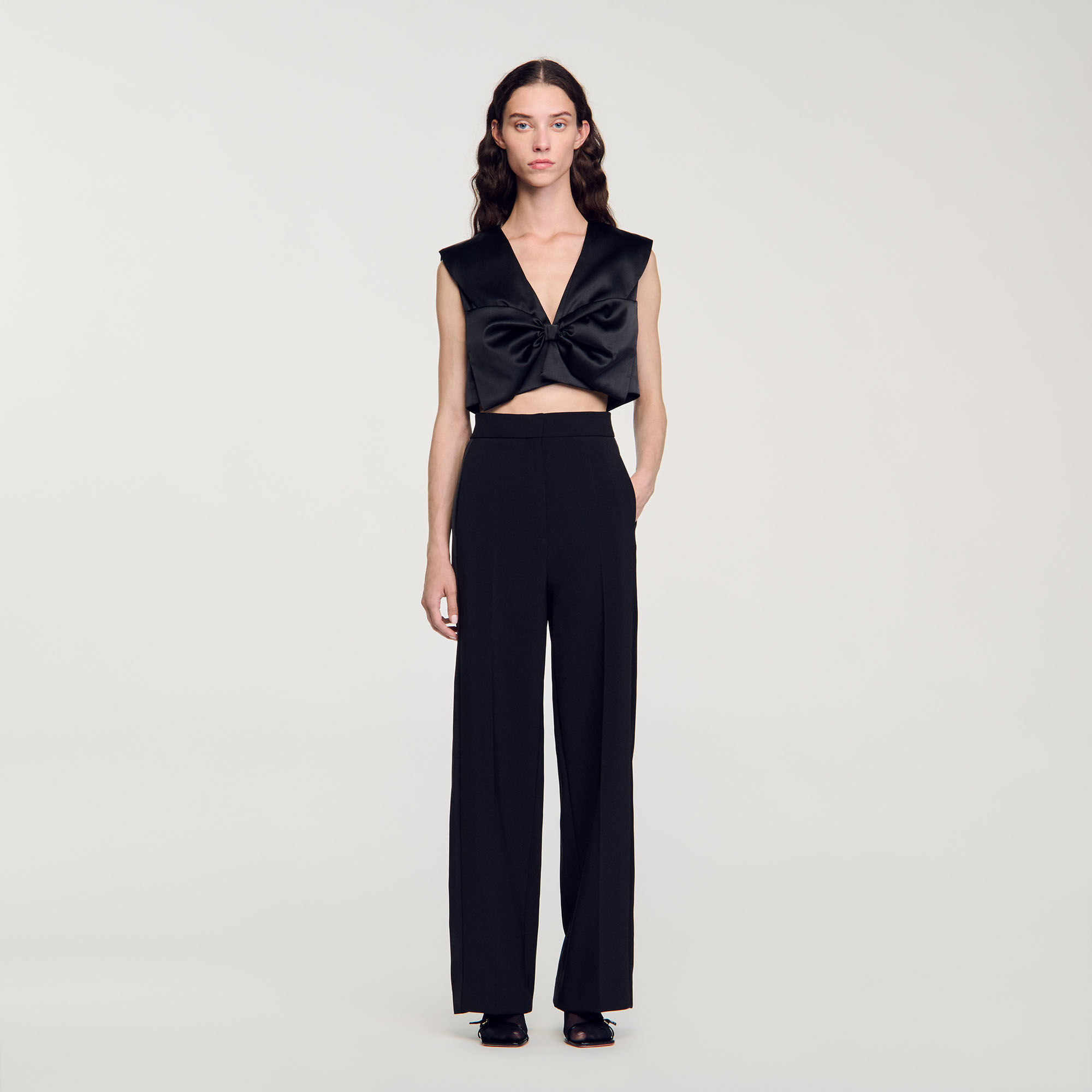 Wijde broek met glanzende zijstrook