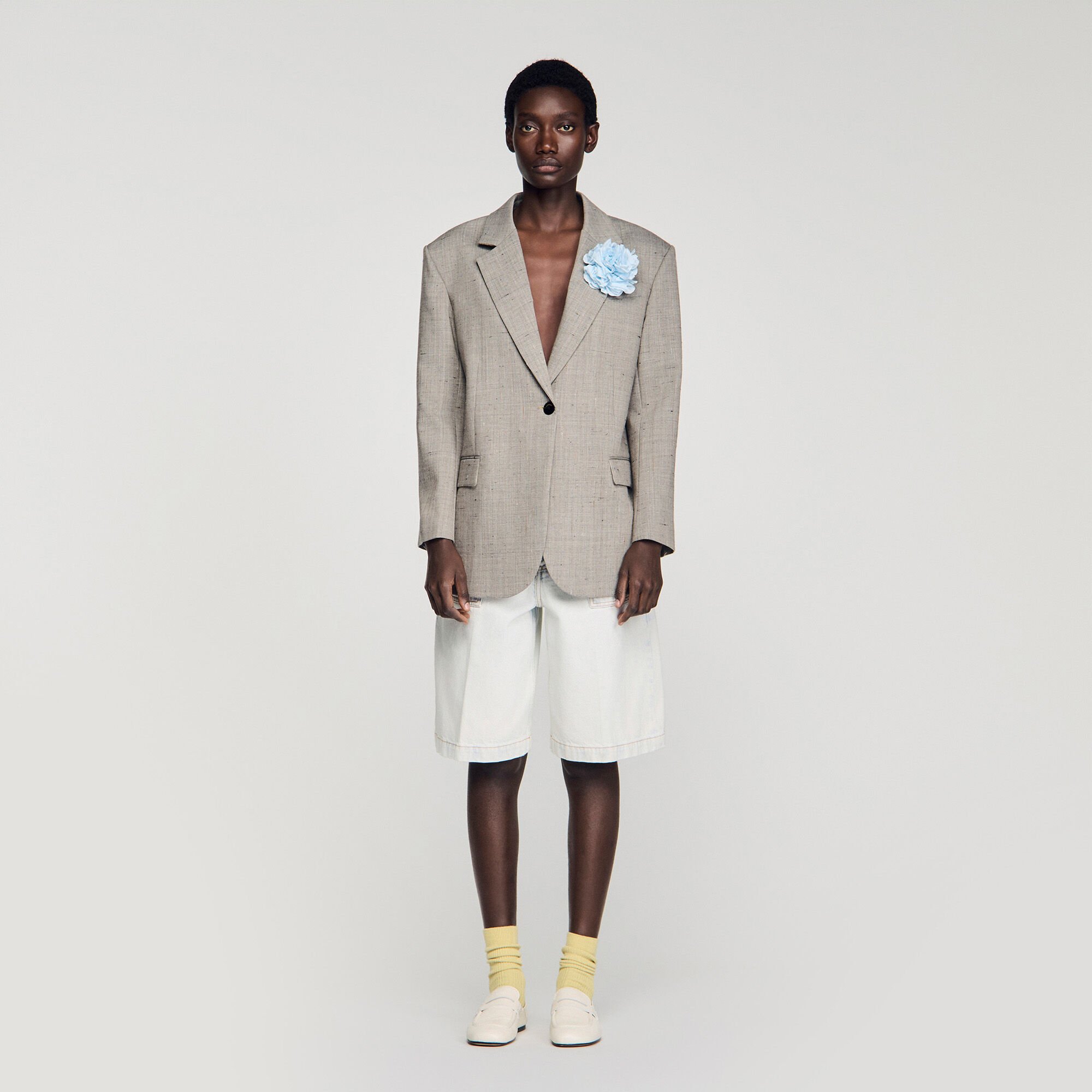 Wollen blazer met ruit en broche