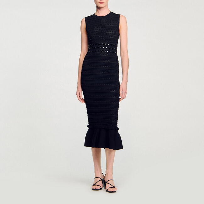 Lange jurk tricot met studs - Vrouw | Sandro