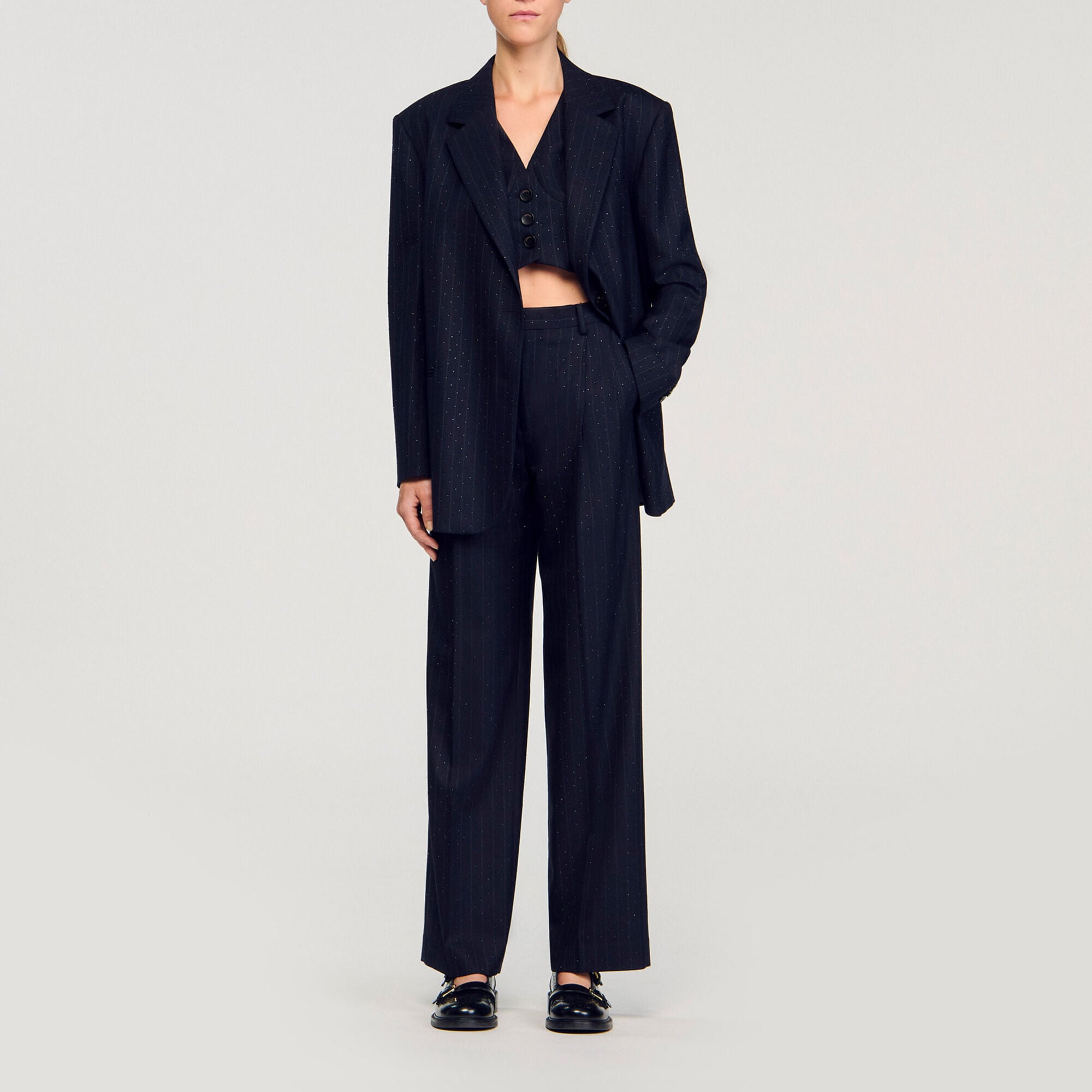 Gestreept colbert met stras - Vrouw | Sandro