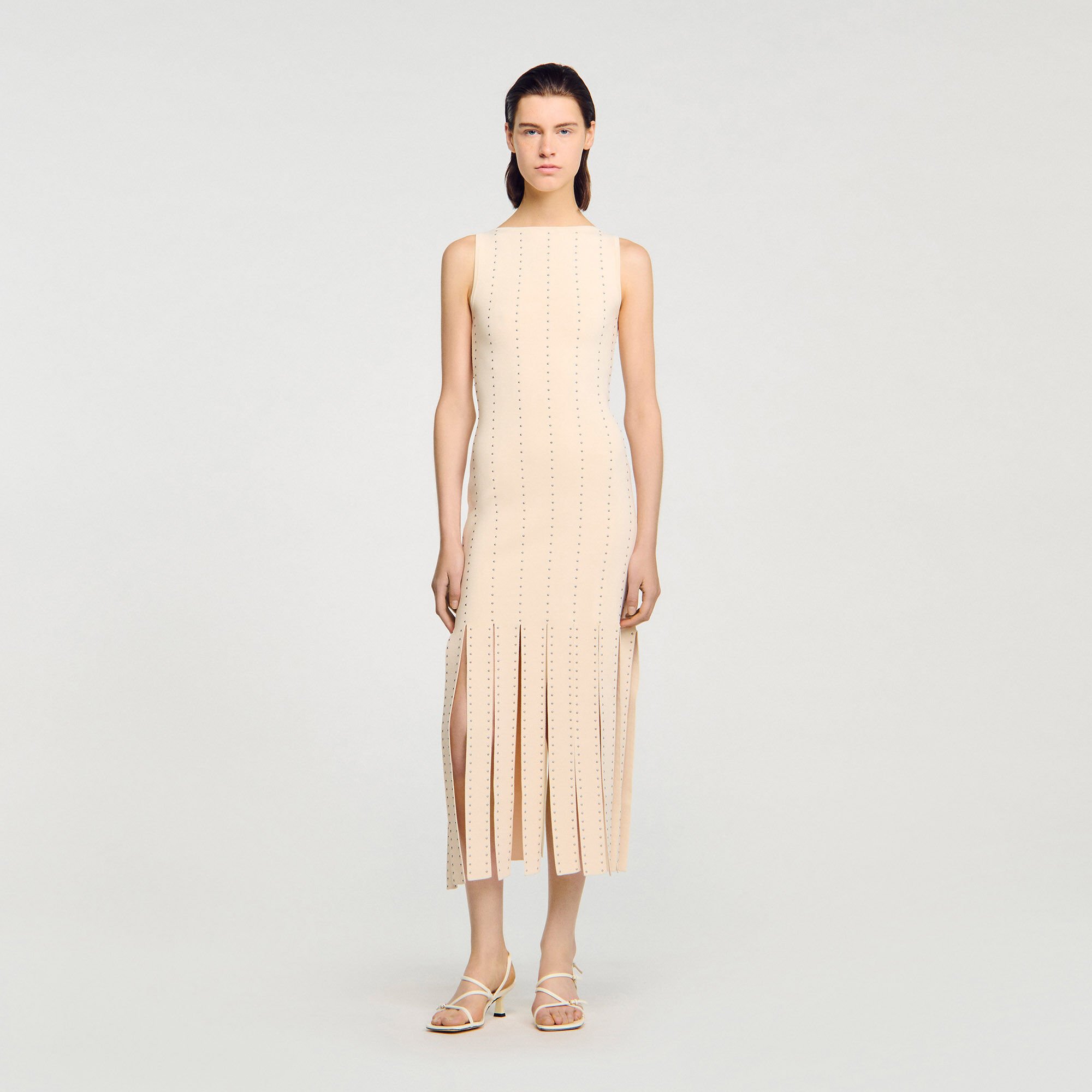 Lange jurk tricot met franjes