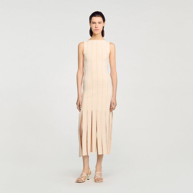 Lange jurk tricot met franjes