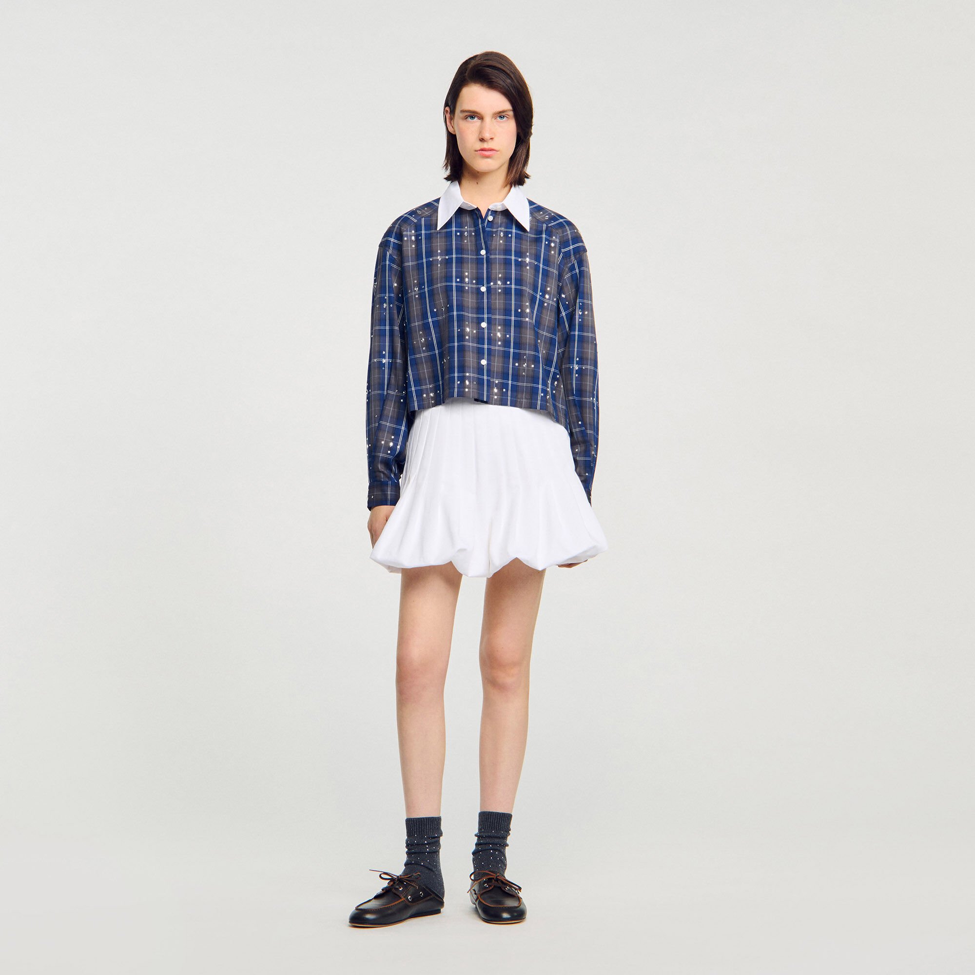 Overhemdblouse geruit met stras