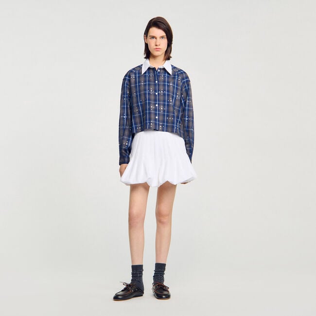 Overhemdblouse geruit met stras