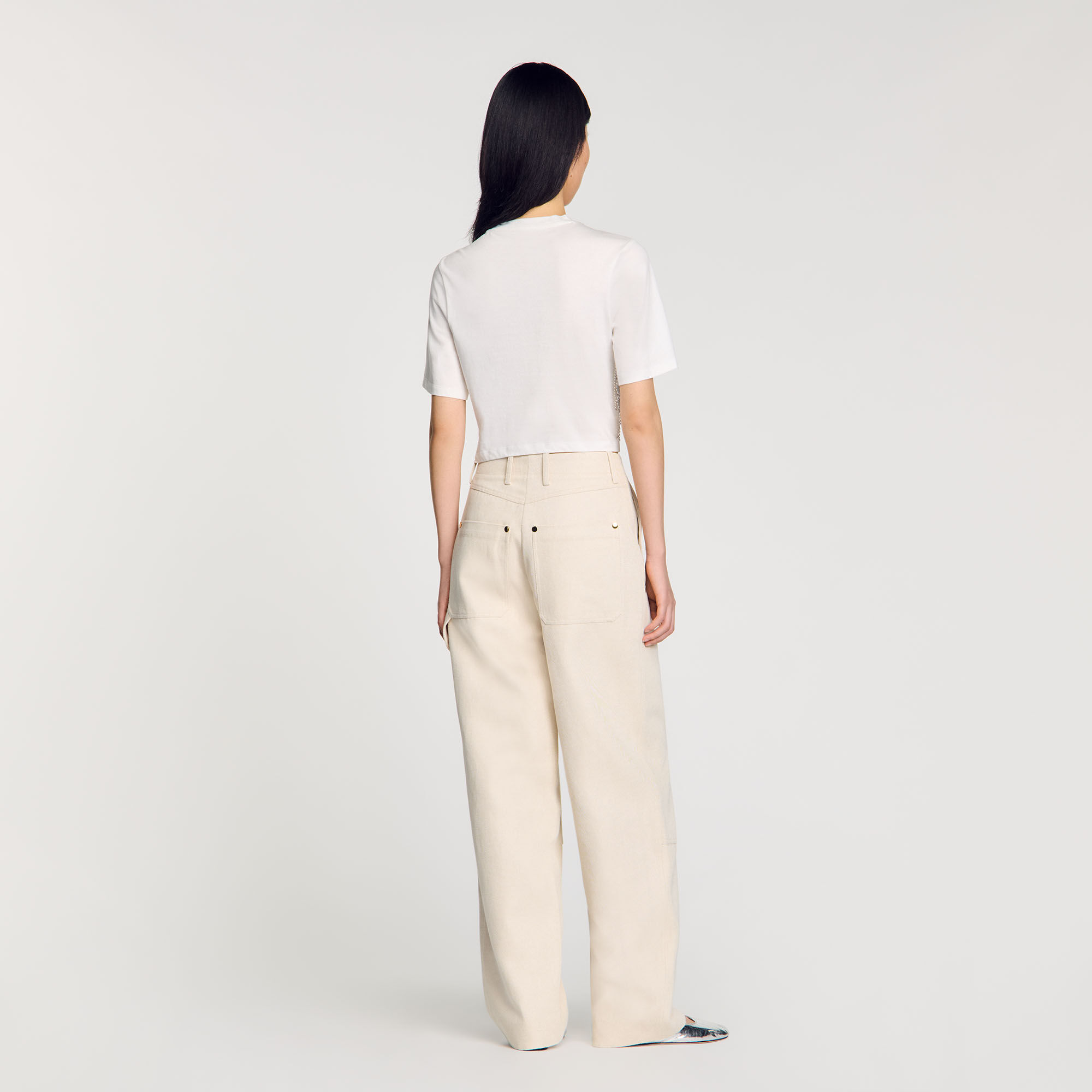 T-shirt crop fit met parels