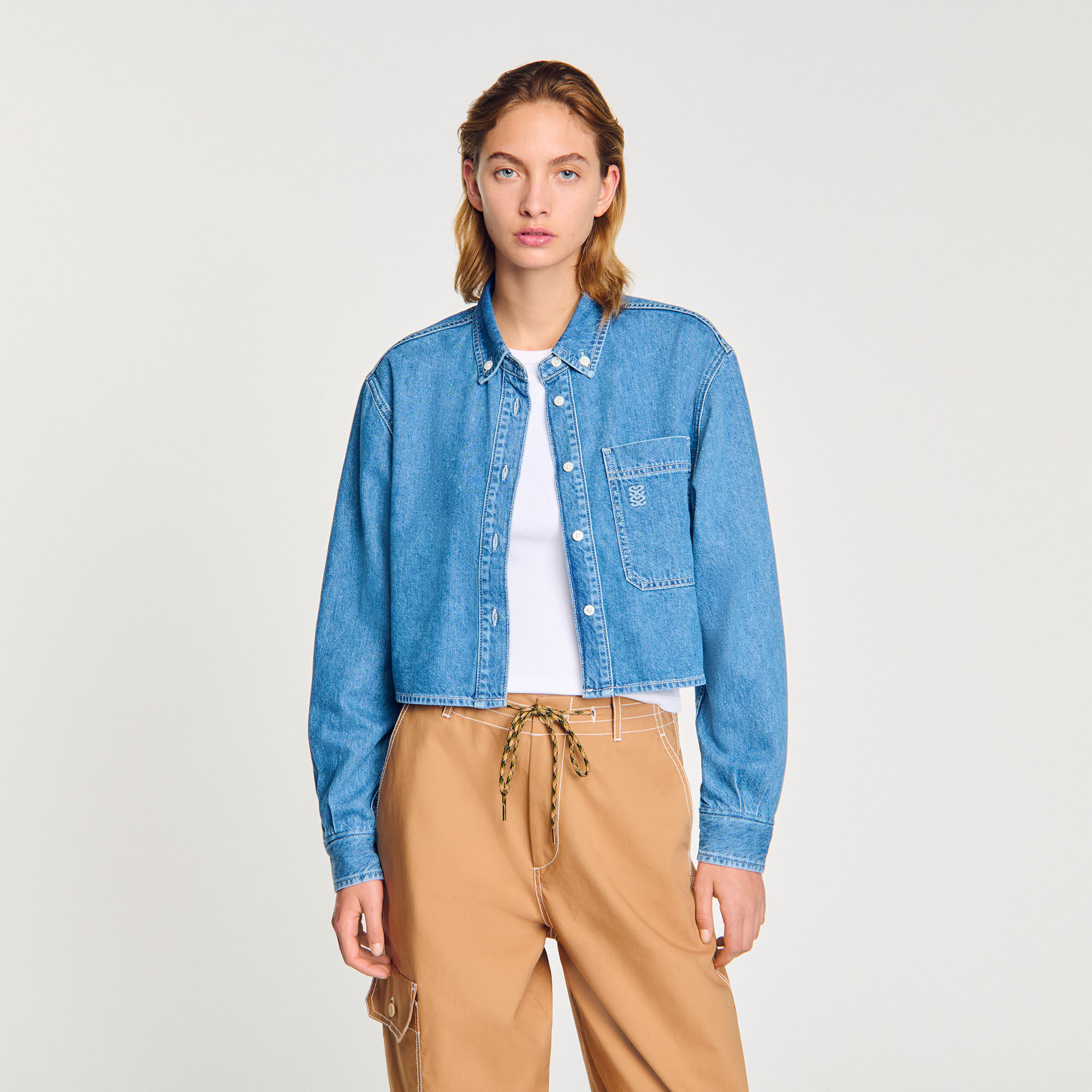 Overhemdblouse kort denim