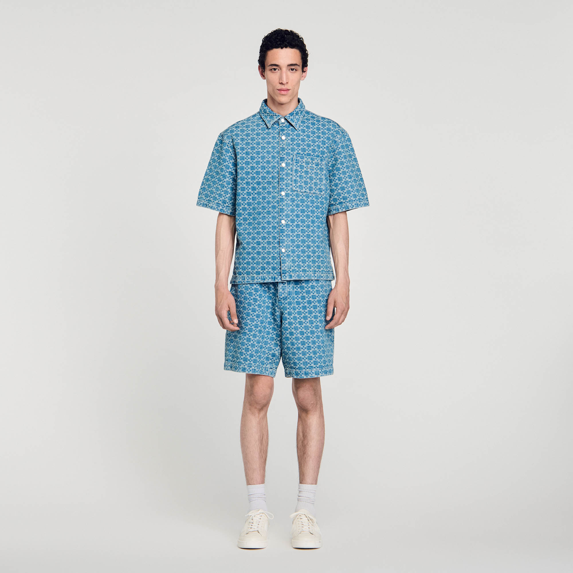 Square cross denim overhemd