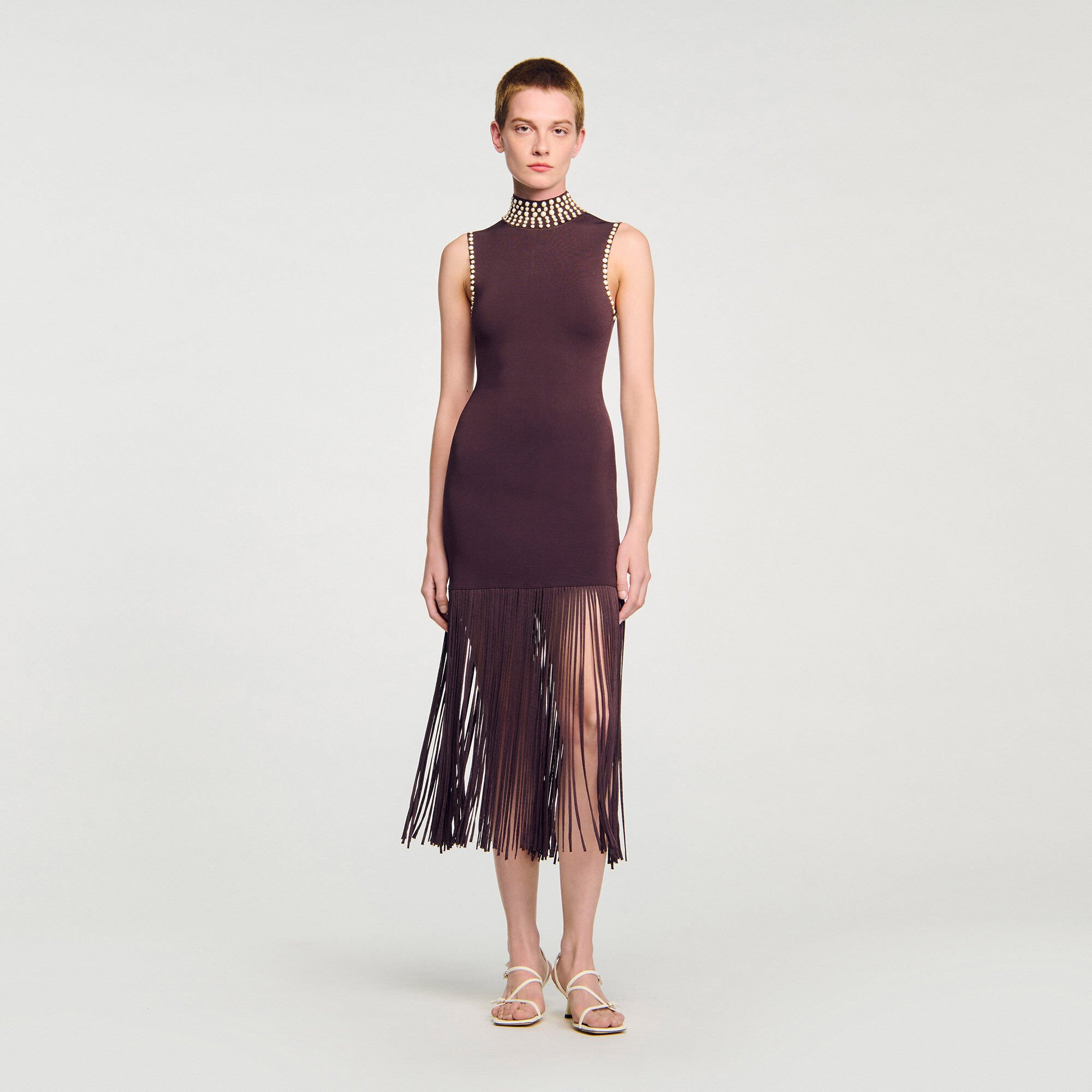 Lange jurk tricot met franjes