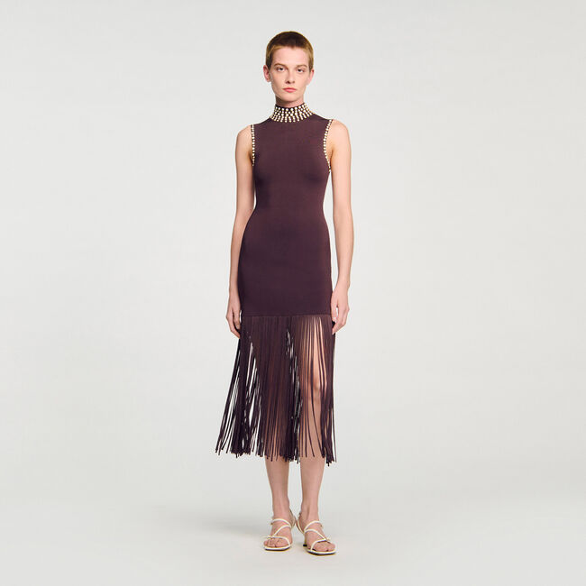 Lange jurk tricot met franjes