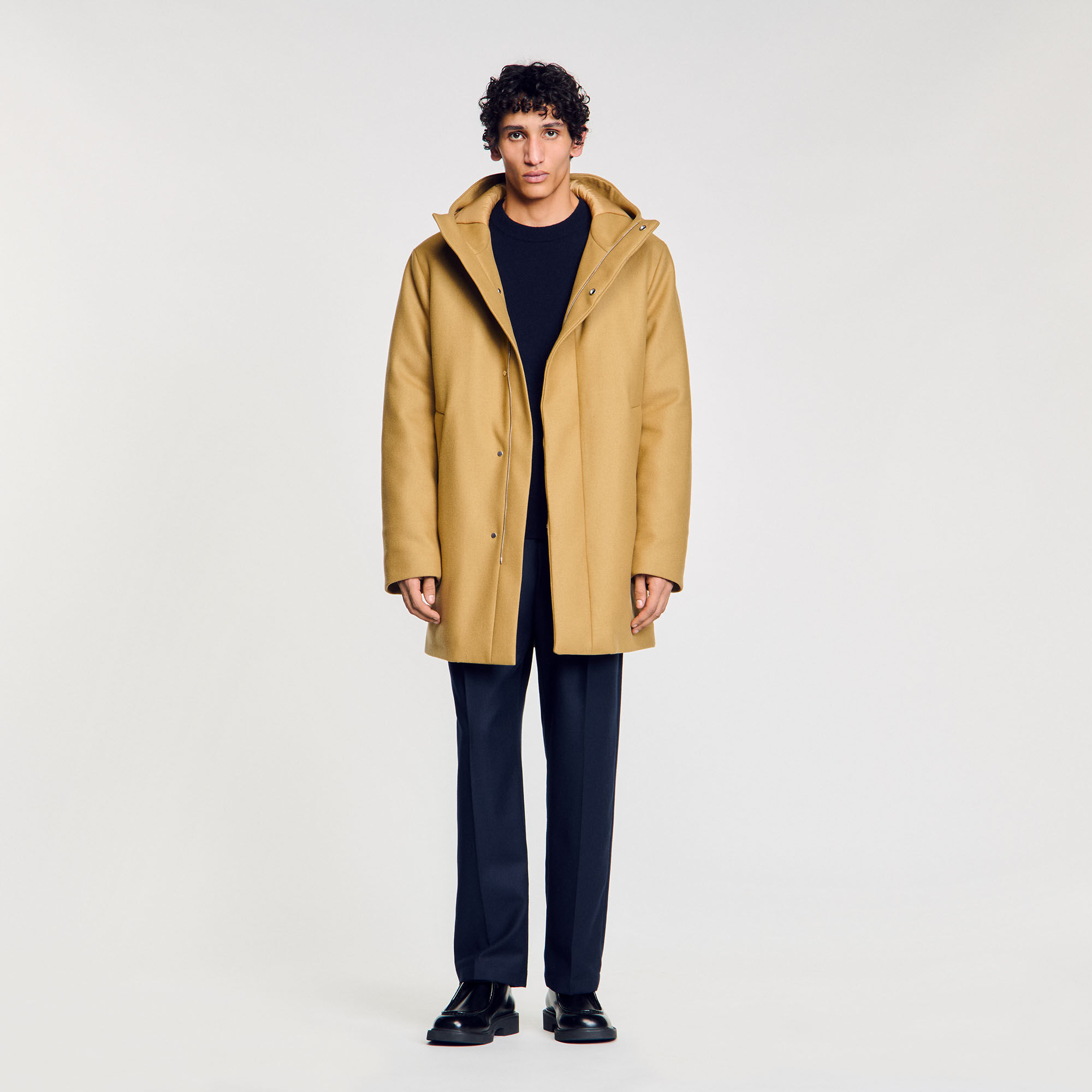 Parka jas van wol met capuchon