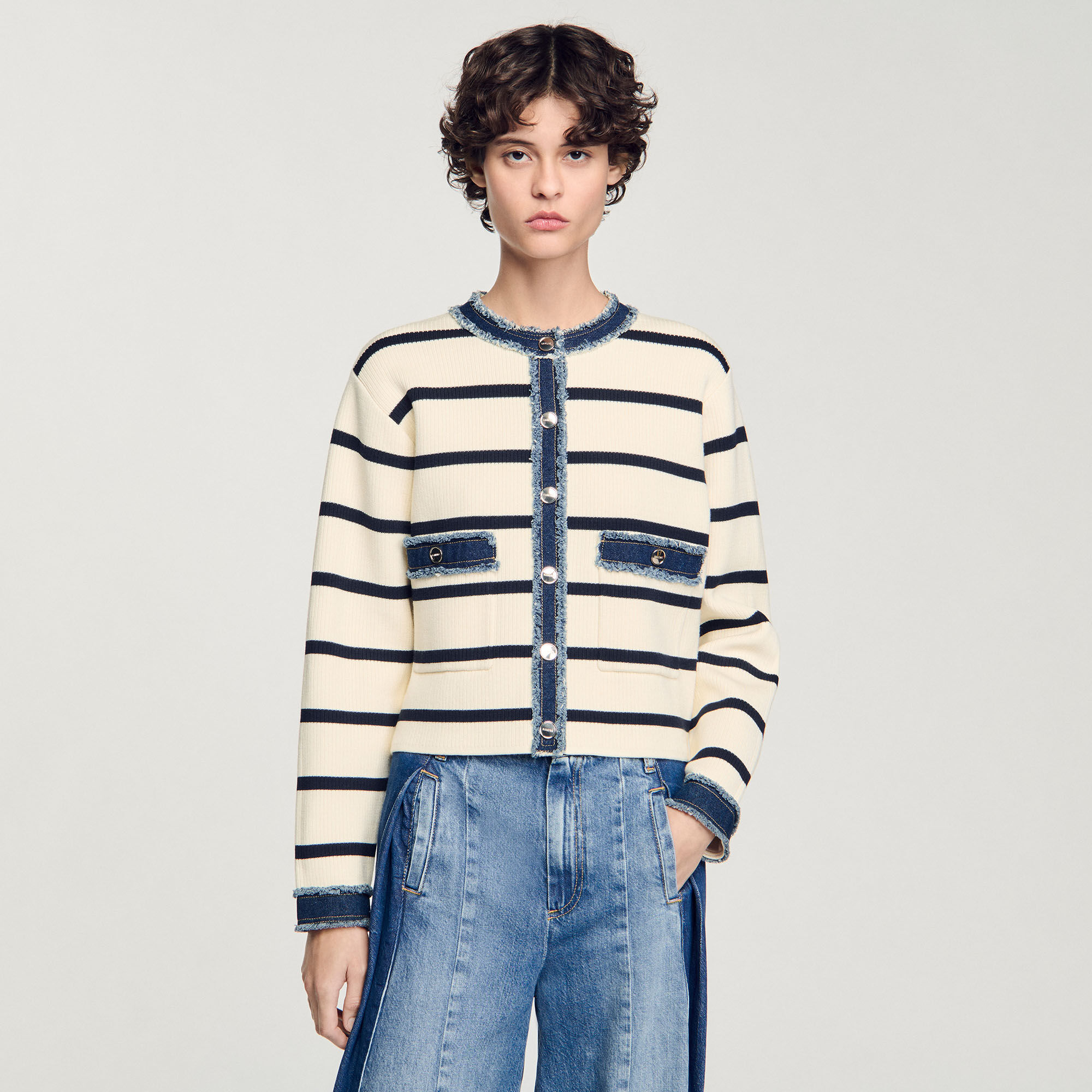 Cardigan vest gestreept met denim