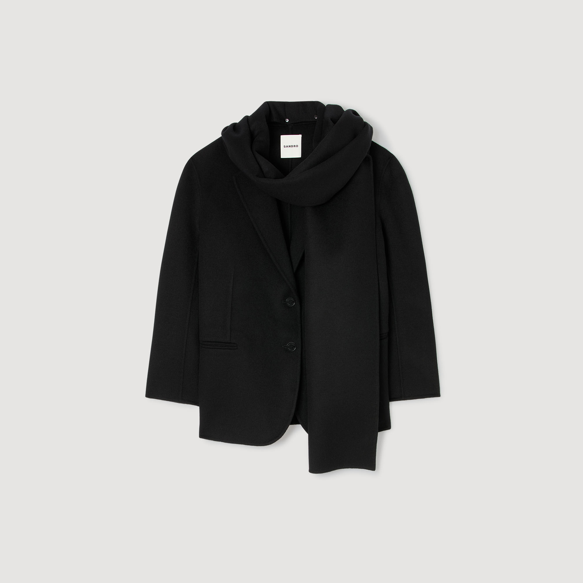 Korte jas met geïntegreerde sjaal