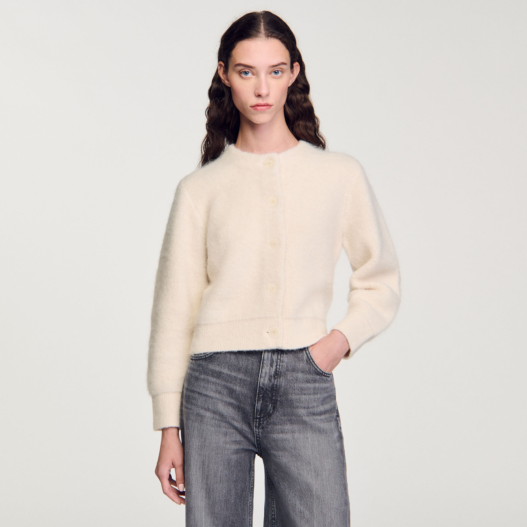 Cardigan vest kort gebreid donzig