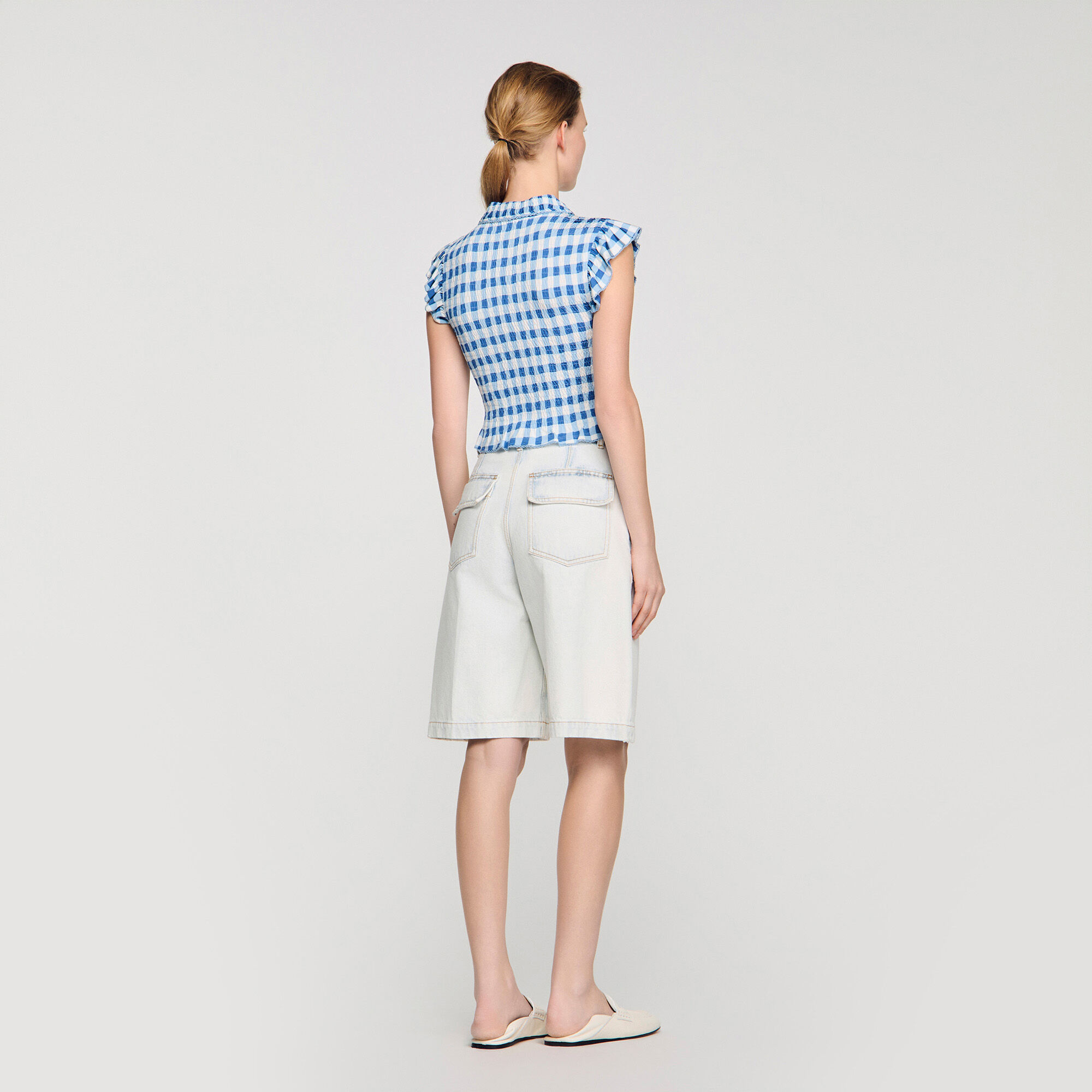 T-shirt gesmokt met vichy