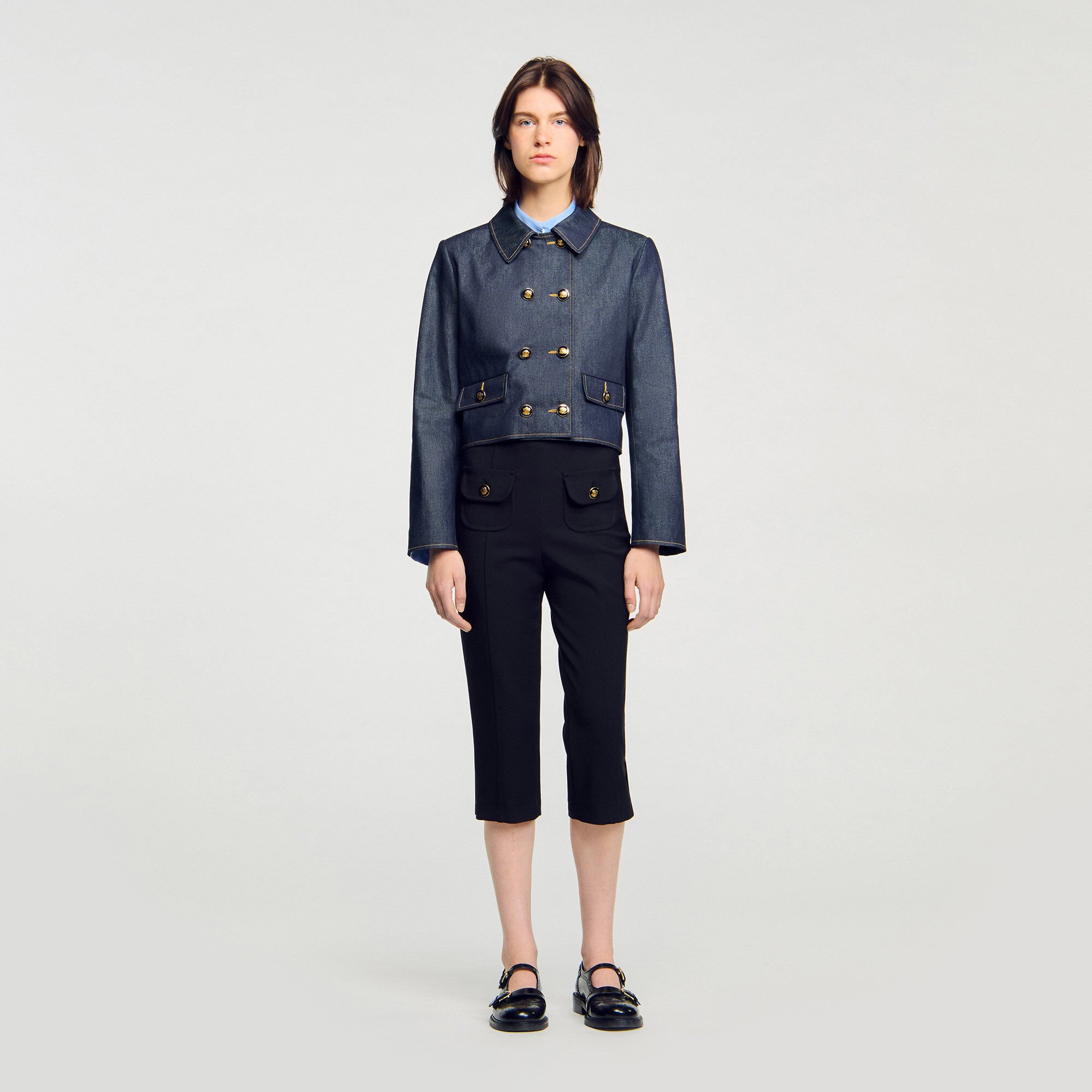 Denim getailleerde blazer