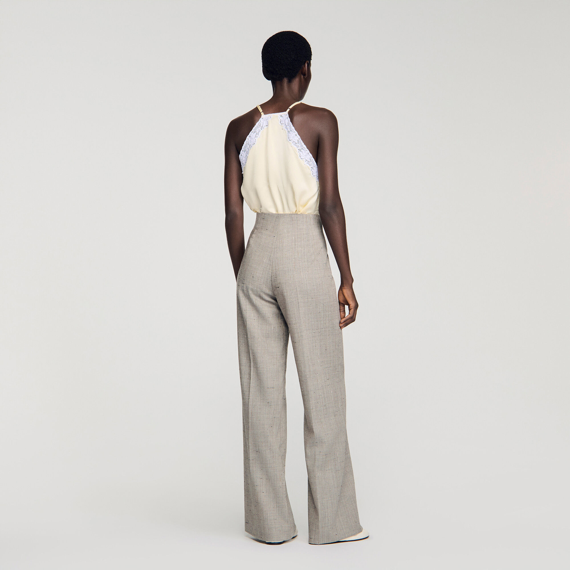 Wijdvallende wollen broek met ruit