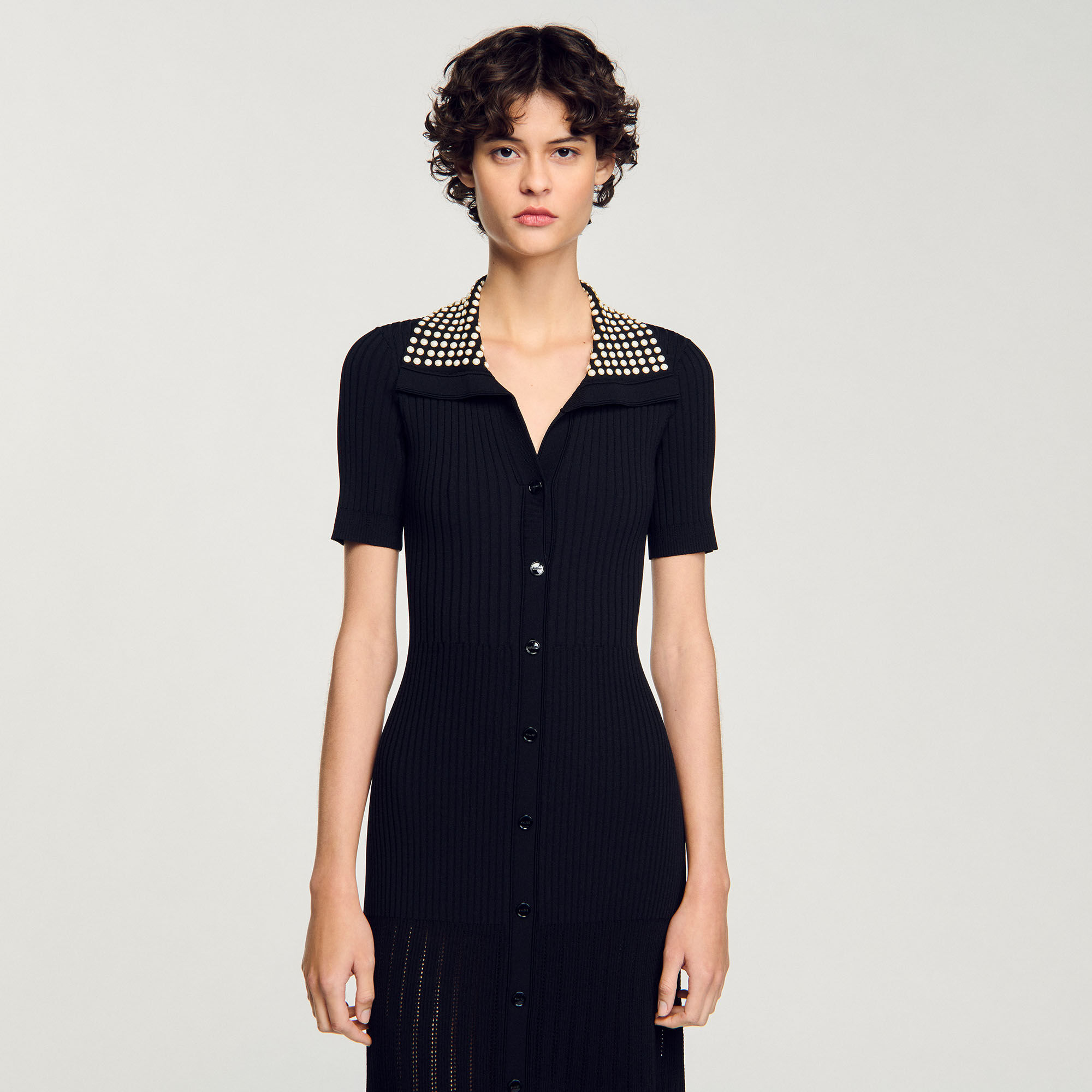 Lange gebreide jurk met studs