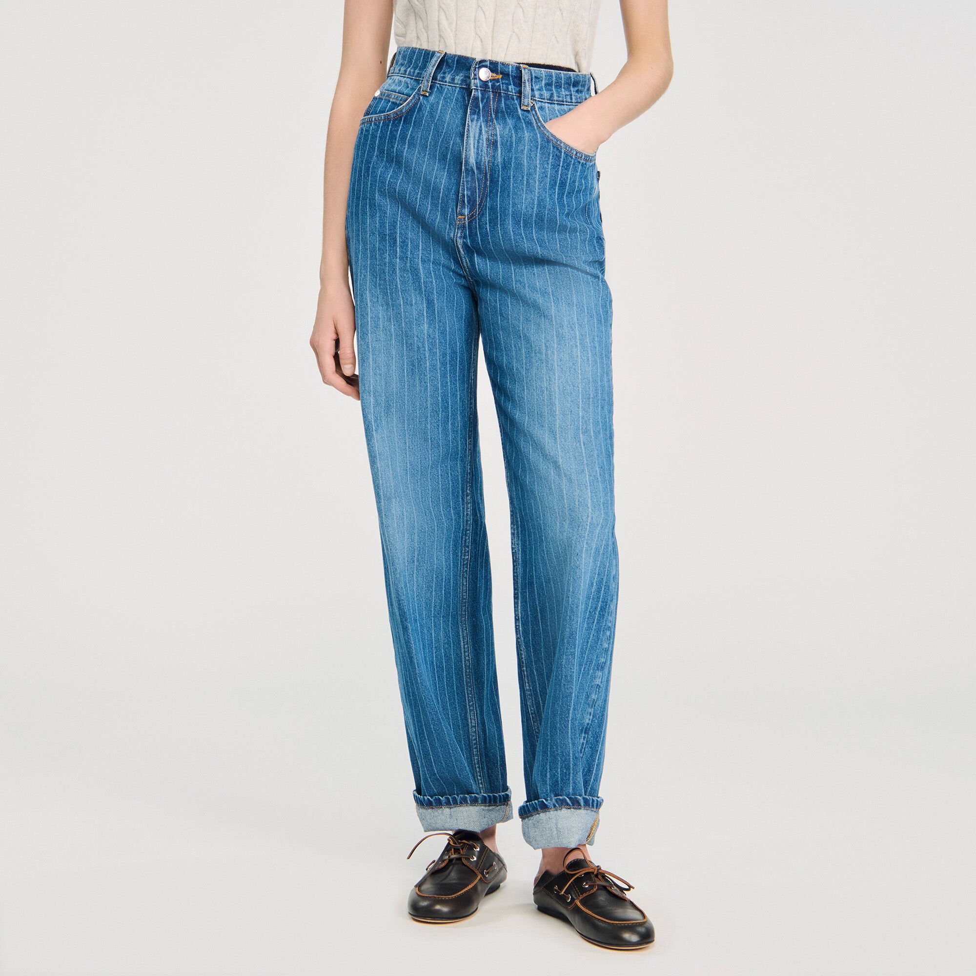 Jeans wijdvallend gestreept