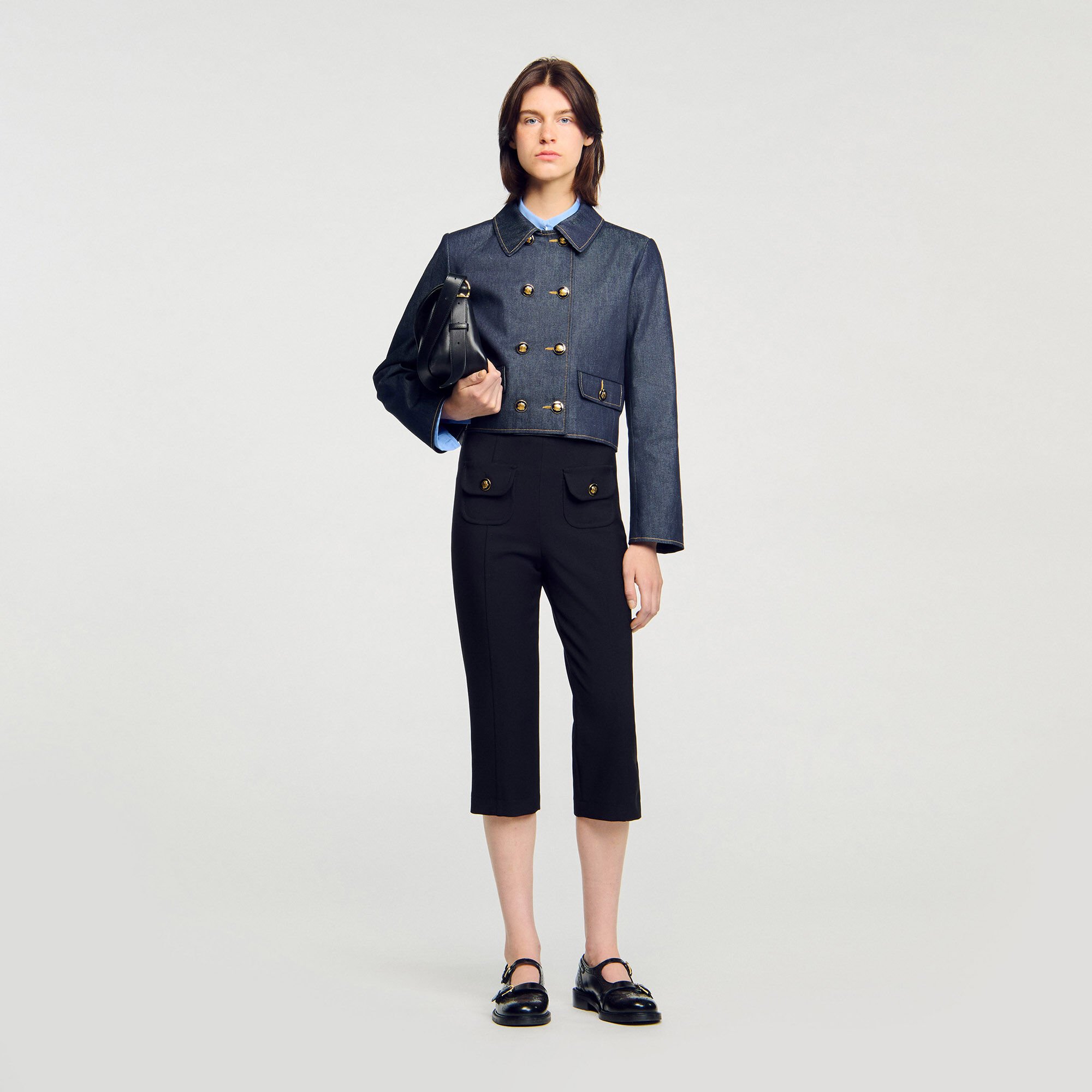 Denim getailleerde blazer