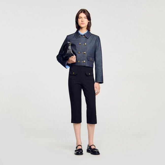 Denim getailleerde blazer