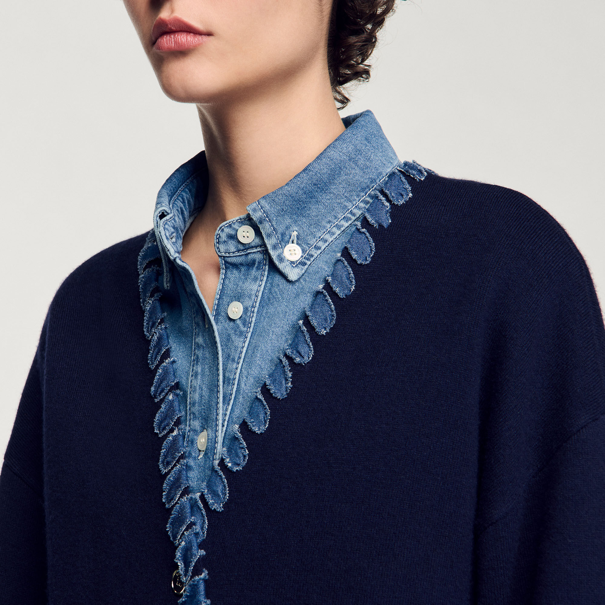 Cardigan vest met denim