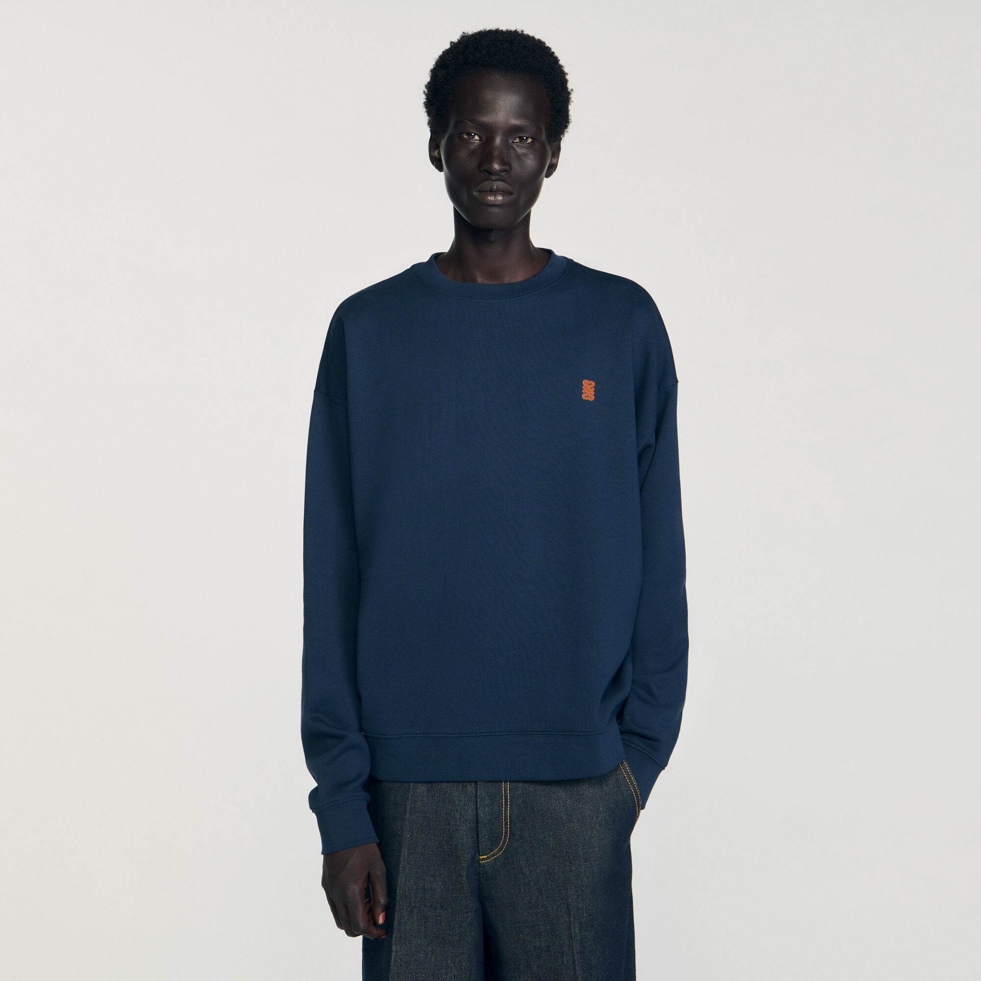 Sweatshirt oversized met leren patch
