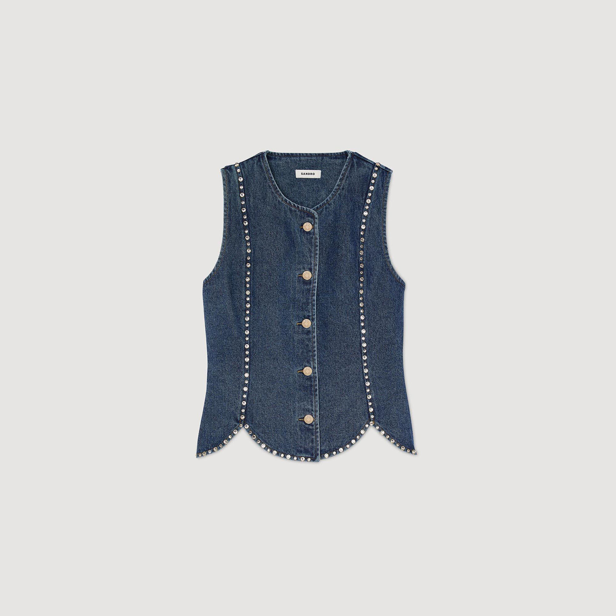 Top van denim met stras