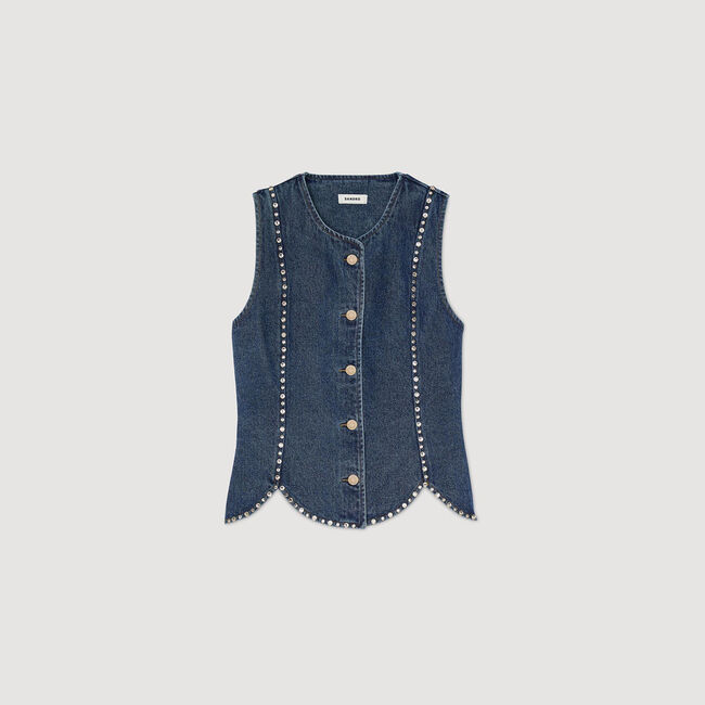 Top van denim met stras
