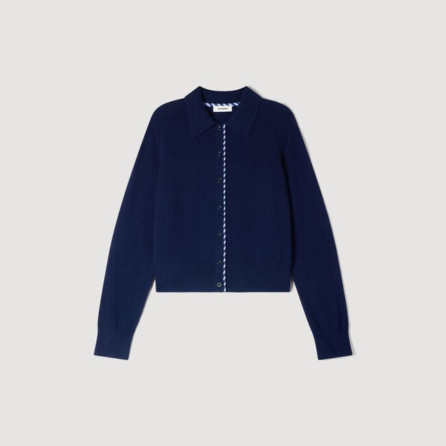 Cardigan gestreept wol en kasjmier