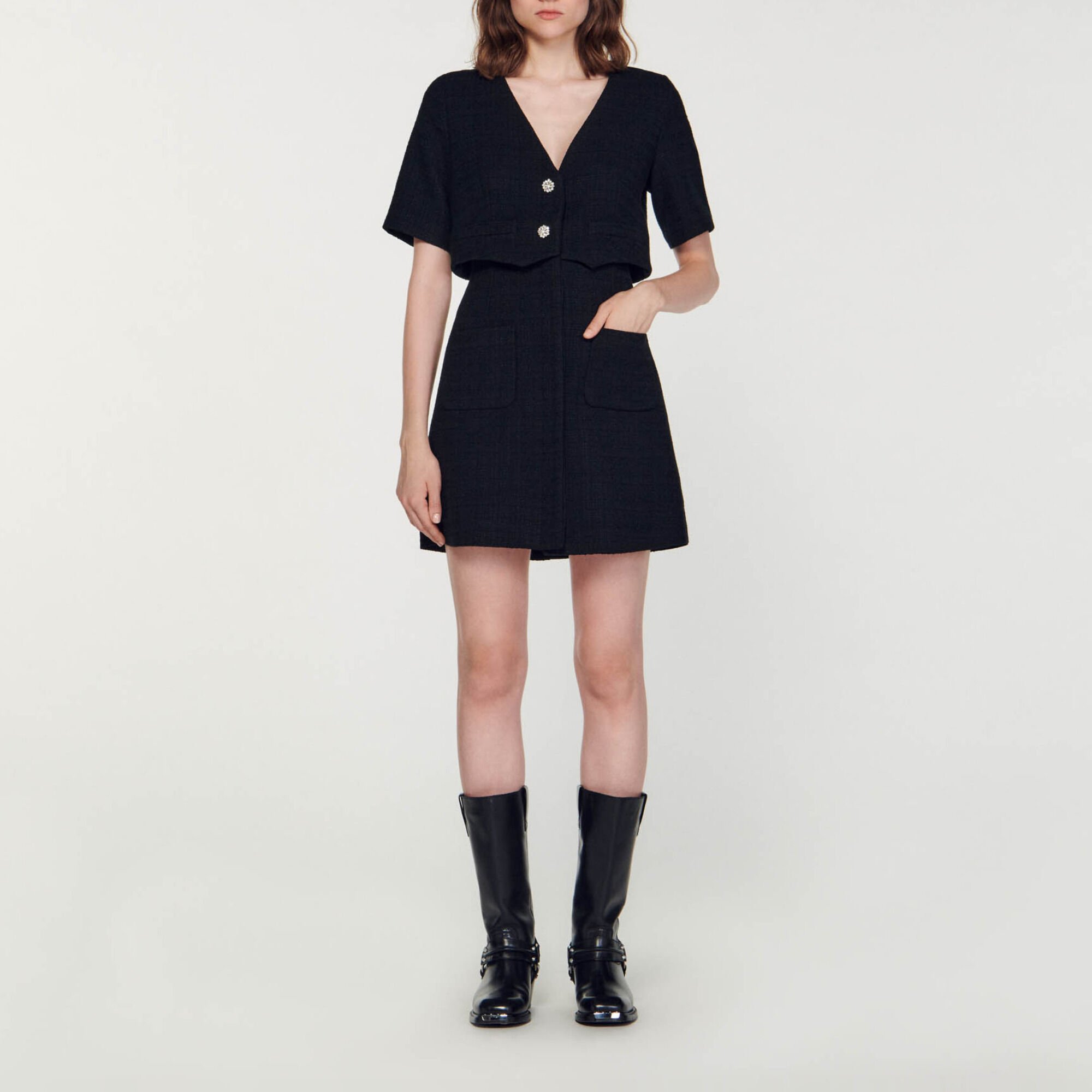 Korte jurk van tweed