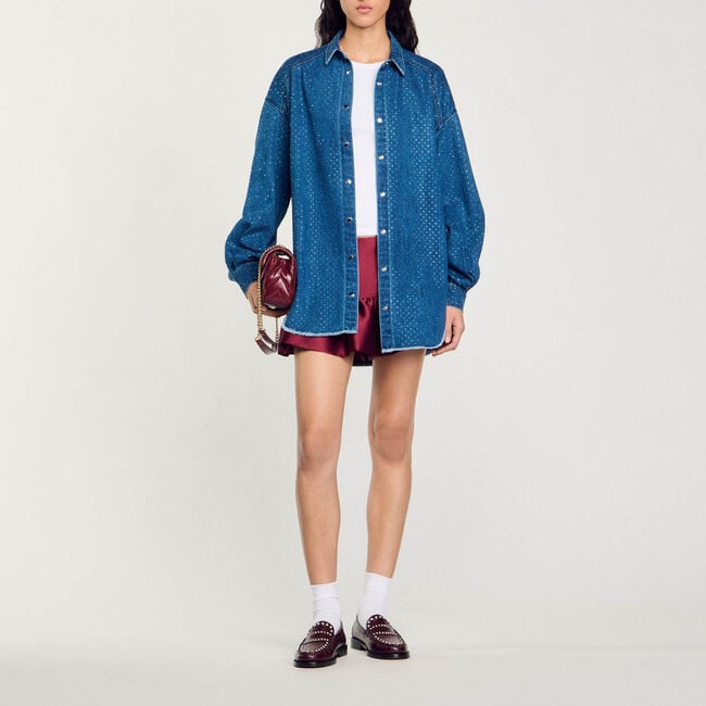 Overhemdblouse denim met stras