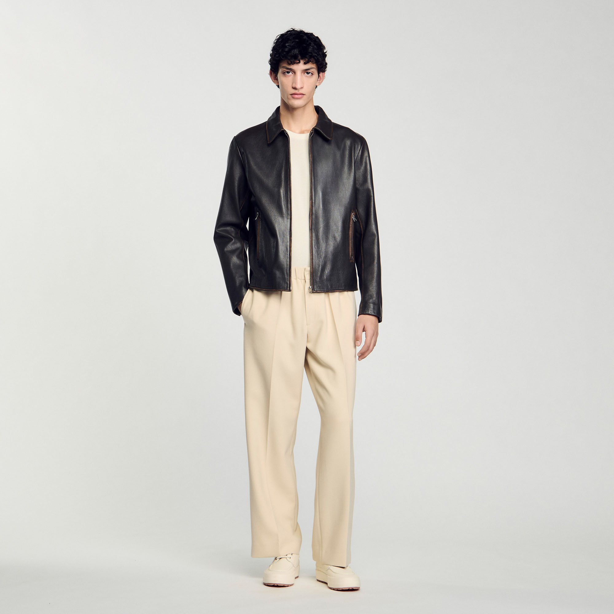 Leren jack verweerde look